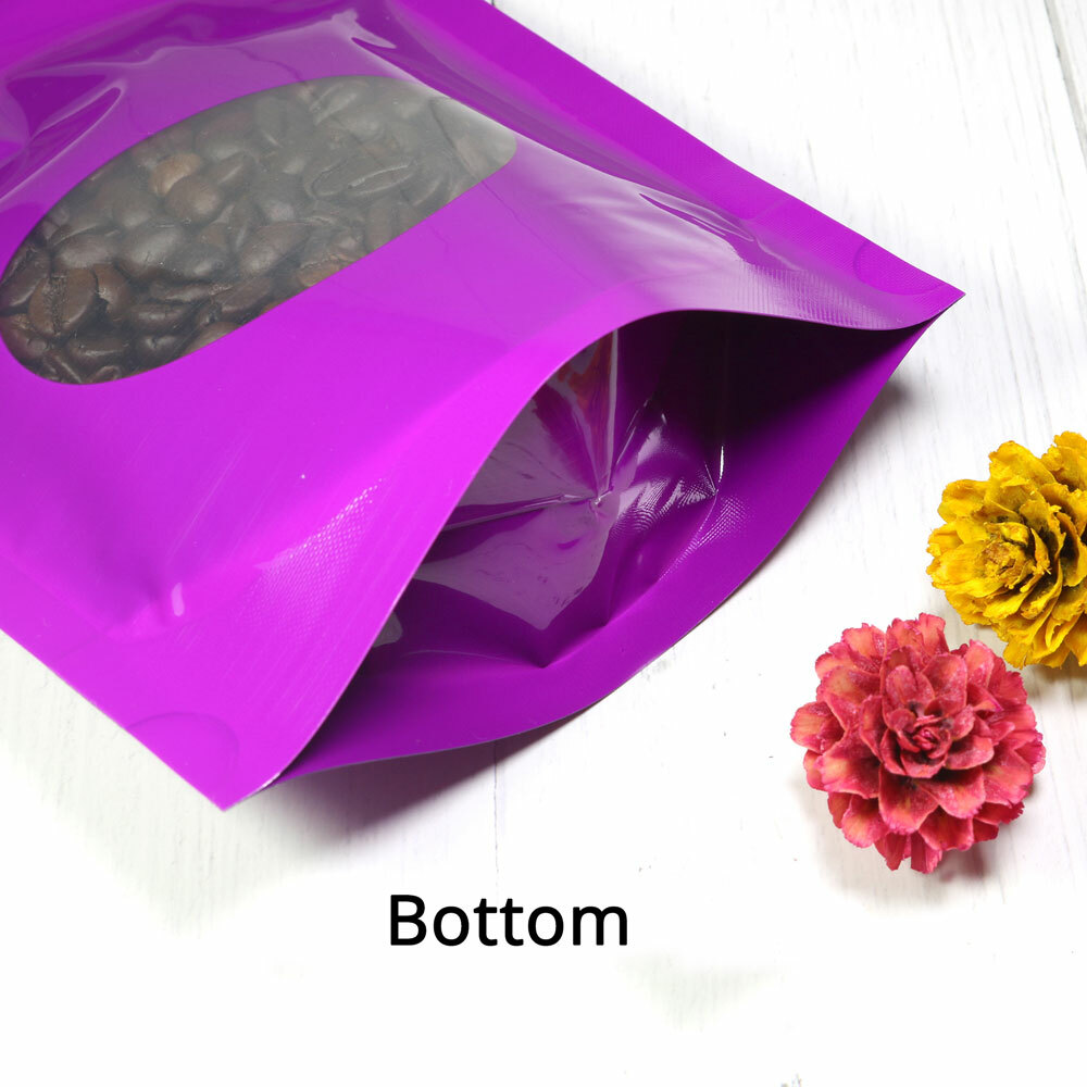 5.5×7.75in Glossy Purple Mylar Round Window Stand up Zip Lock Bag w/ Machine