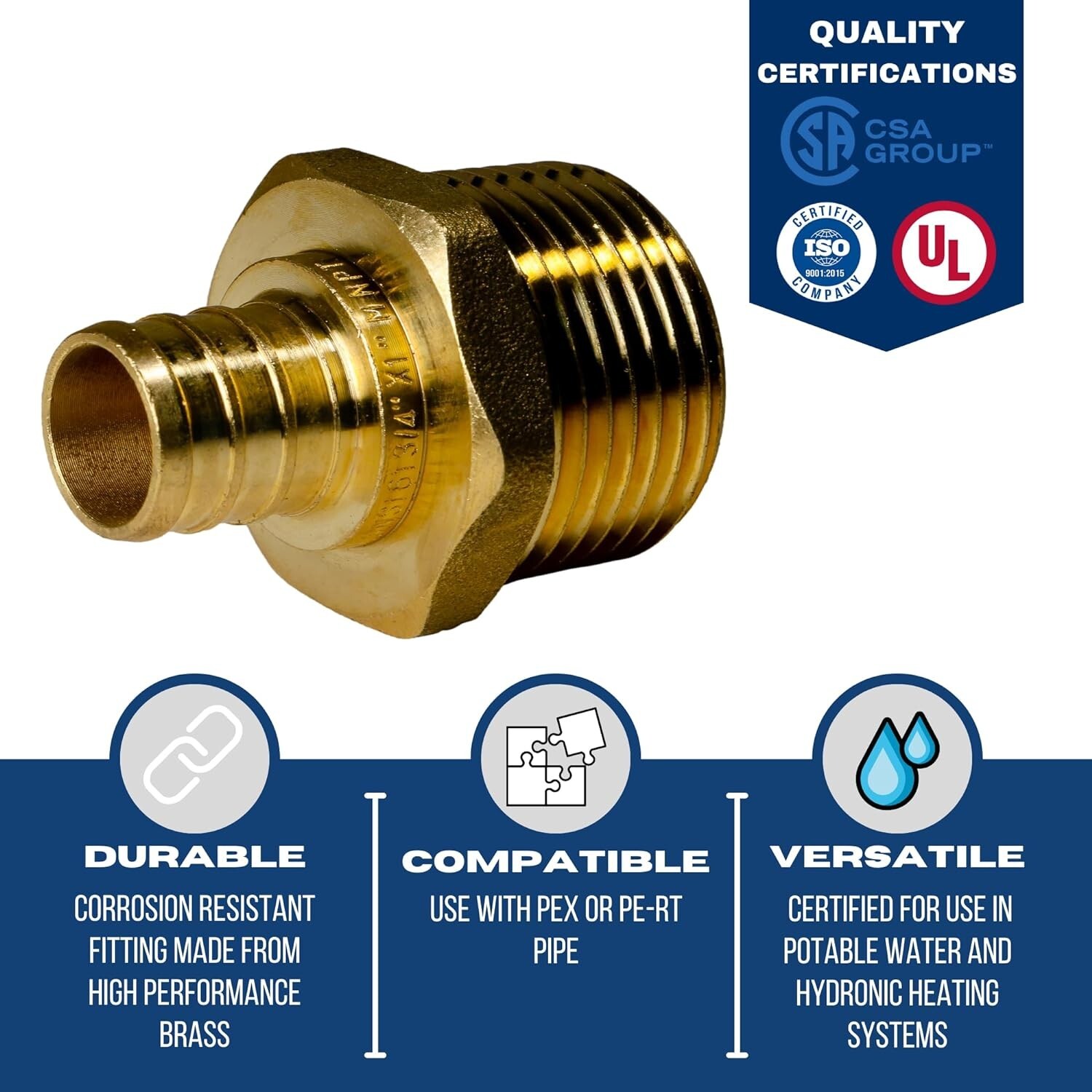 10 PIECES 3/4″ PEX X 1″ MALE NPT ADAPTER, LEAD FREE BRASS CRIMP FITTINGS, PEX B