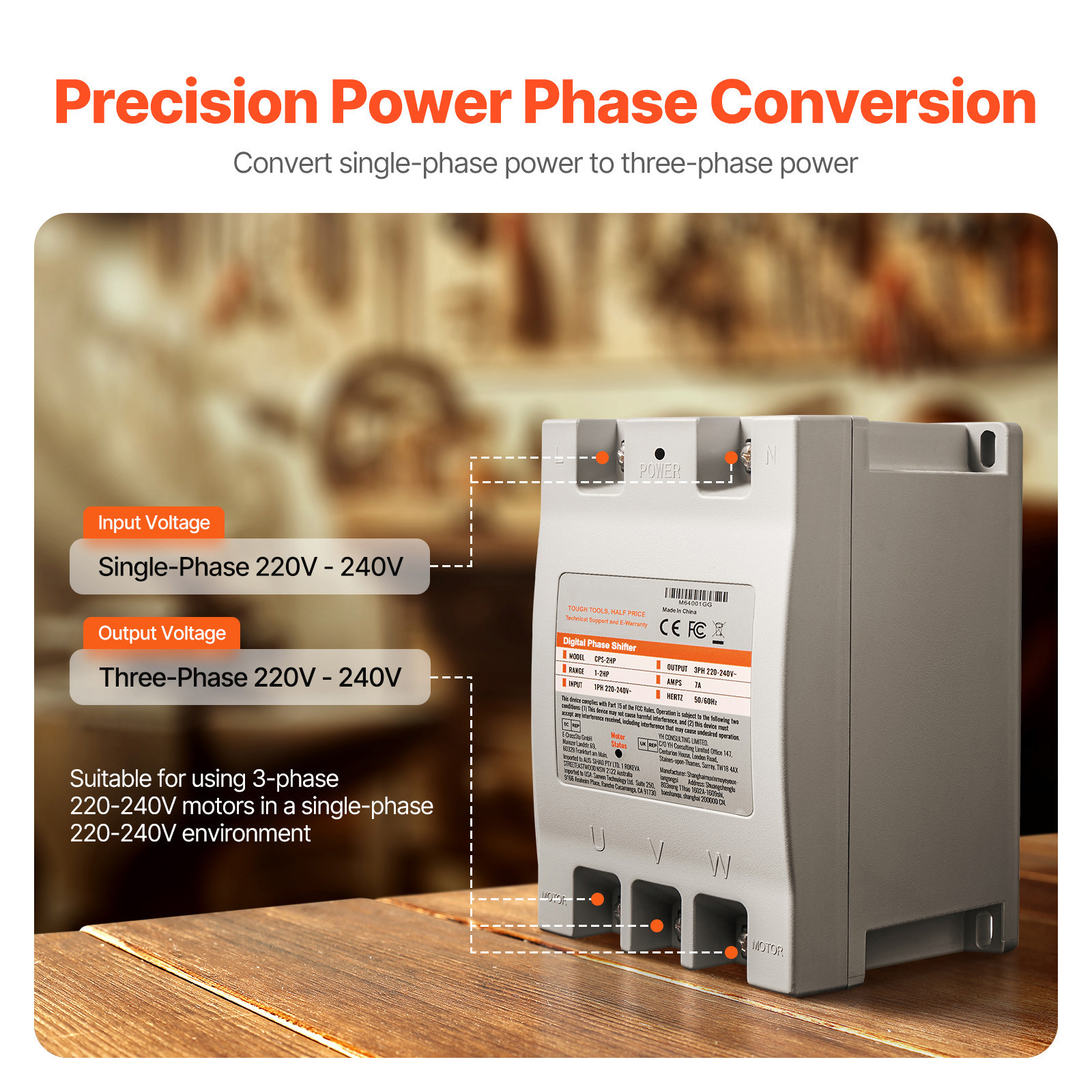 2HP Single 1 Phase to 3 Phase Converter Digital Phase Shifter 220V-240V