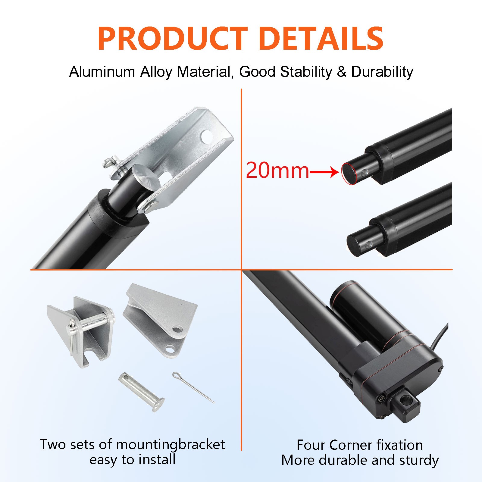 24V 3000N 660lb Heavy Duty Linear Actuator 6inch Stroke 2″~ 40″ IP65 Waterproof