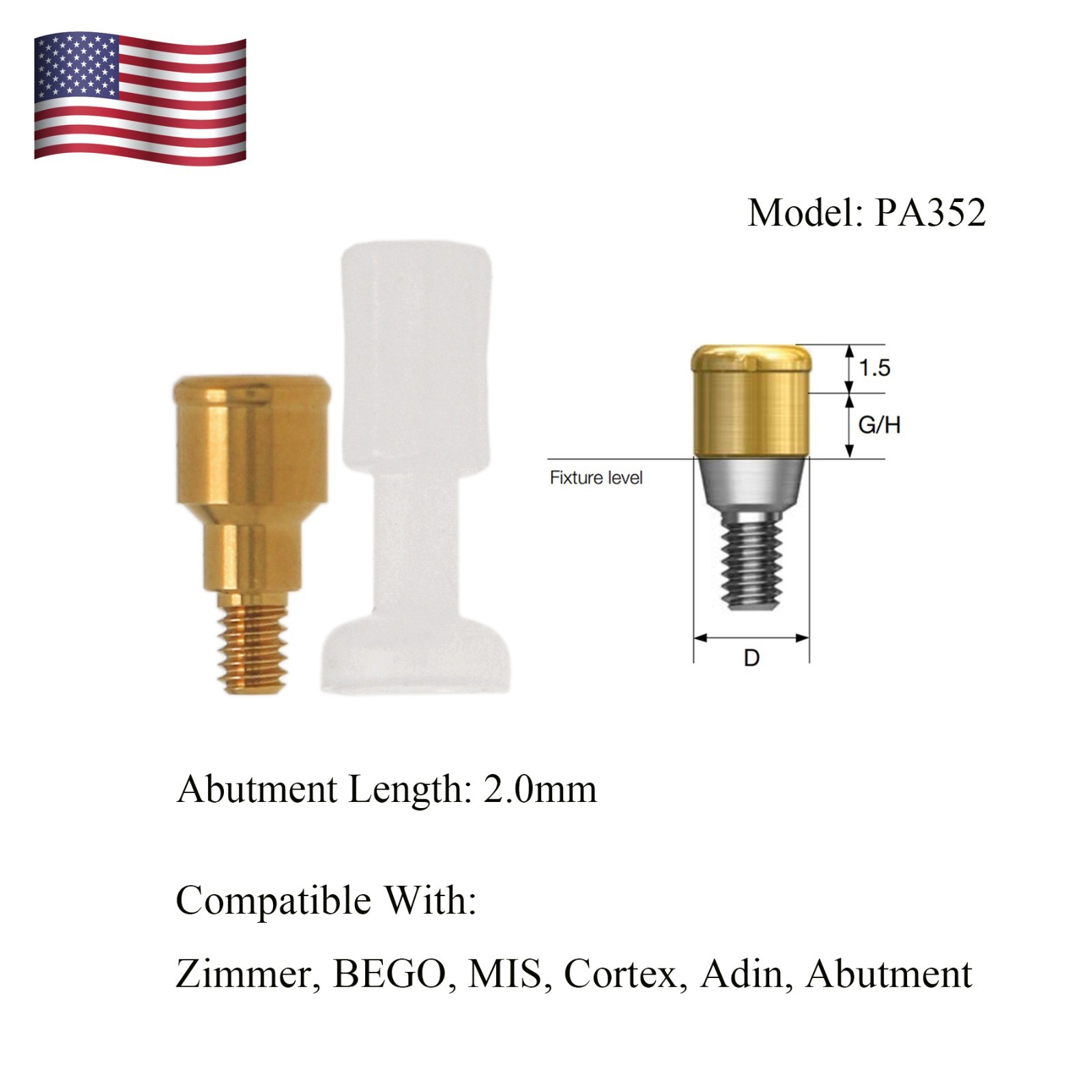 Dental Zest Locator Attachment Abutment for Zimmer ZimVie 3.5mm Implant platform