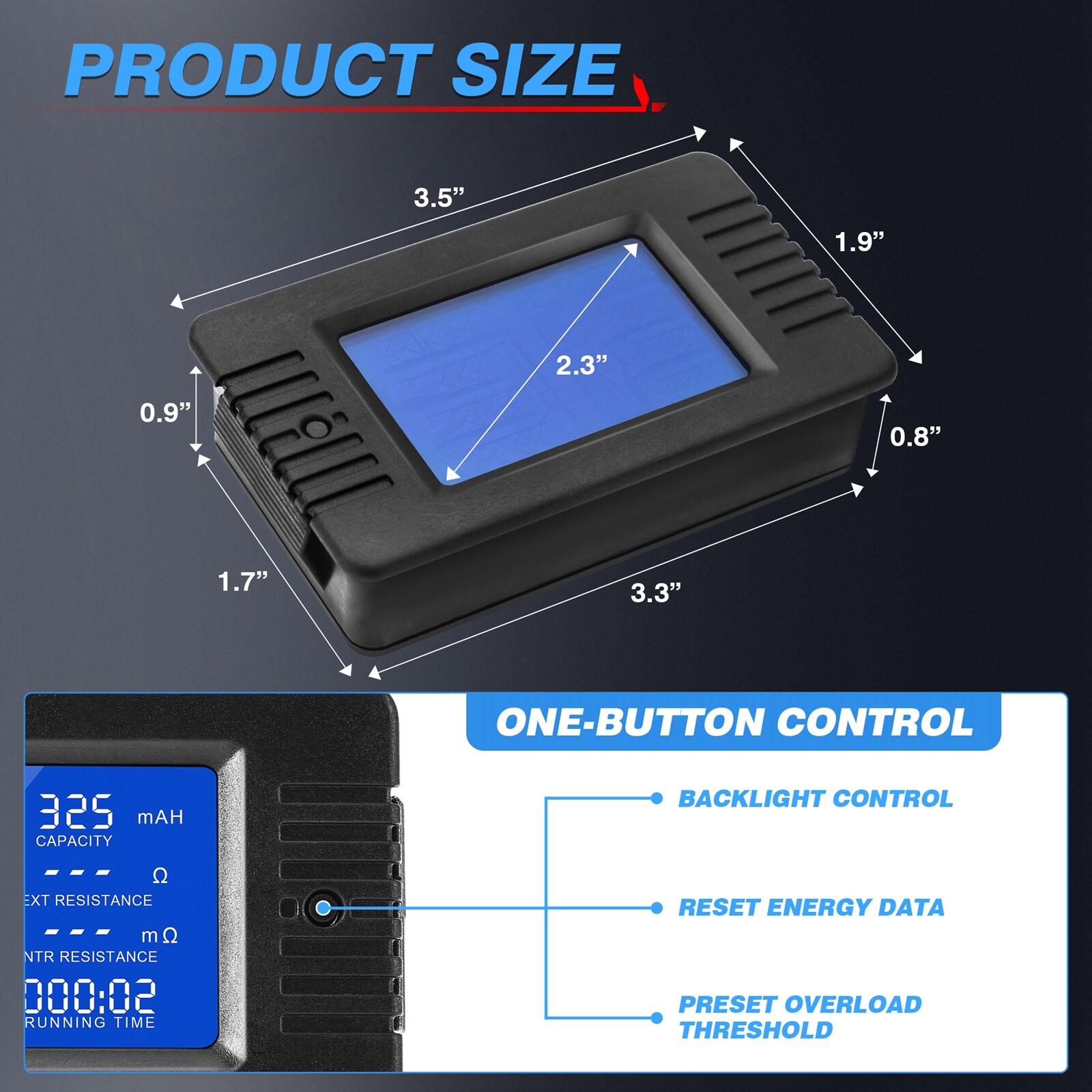 LCD Display DC Battery Monitor Meter 0-200V Volt Amp For Car RV Solar 100A Shunt
