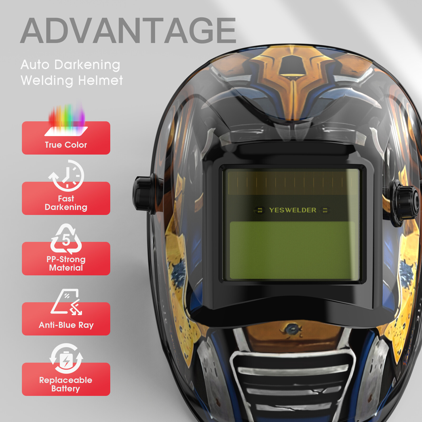 YESWELDER Auto Darkening Welding Helmet True Color Solar3.5-13 Shade TIG/MIG/ARC