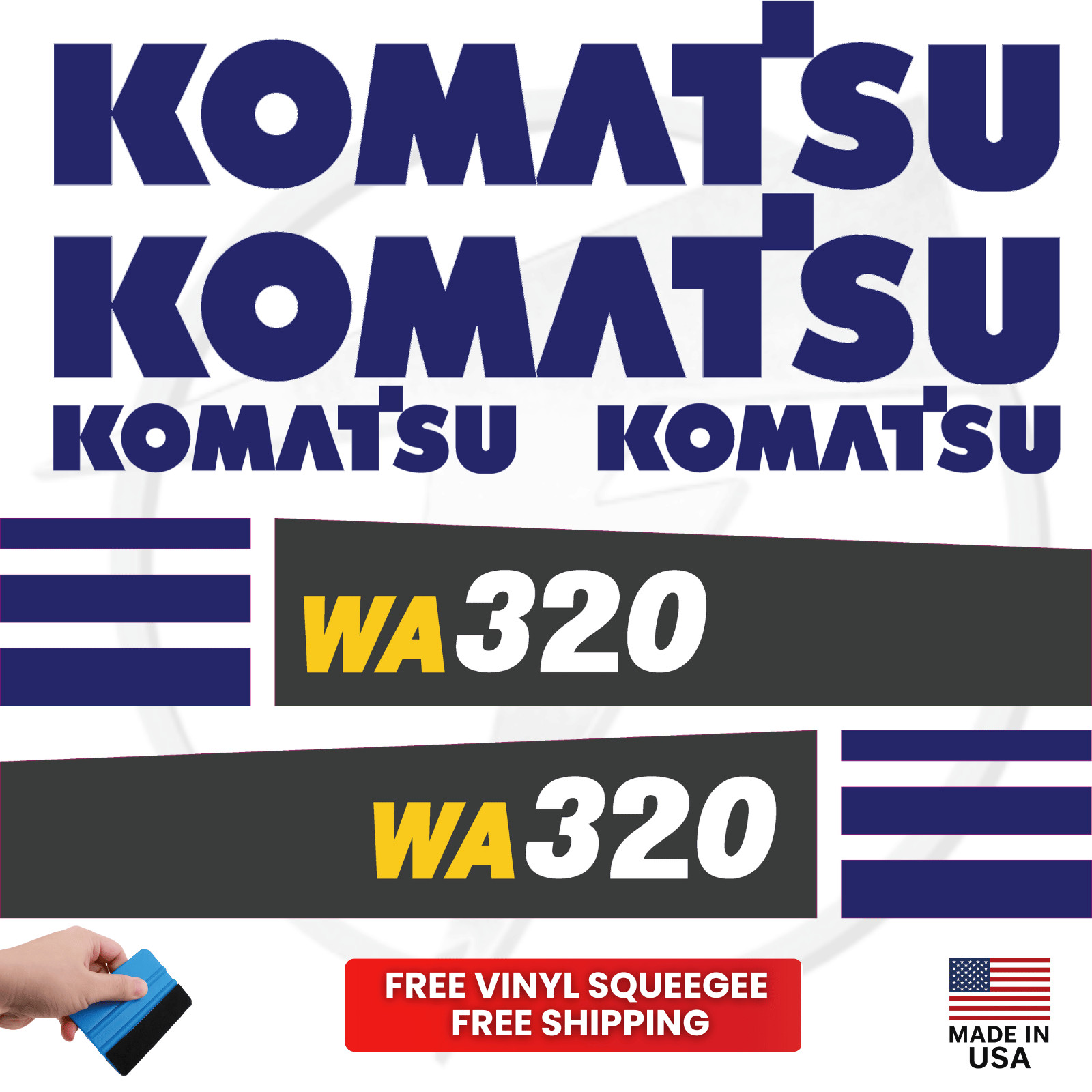 Fits Komatsu WA320 Main Decals Wheel Loader Stickers – Free Shipping – 3M Vinyl