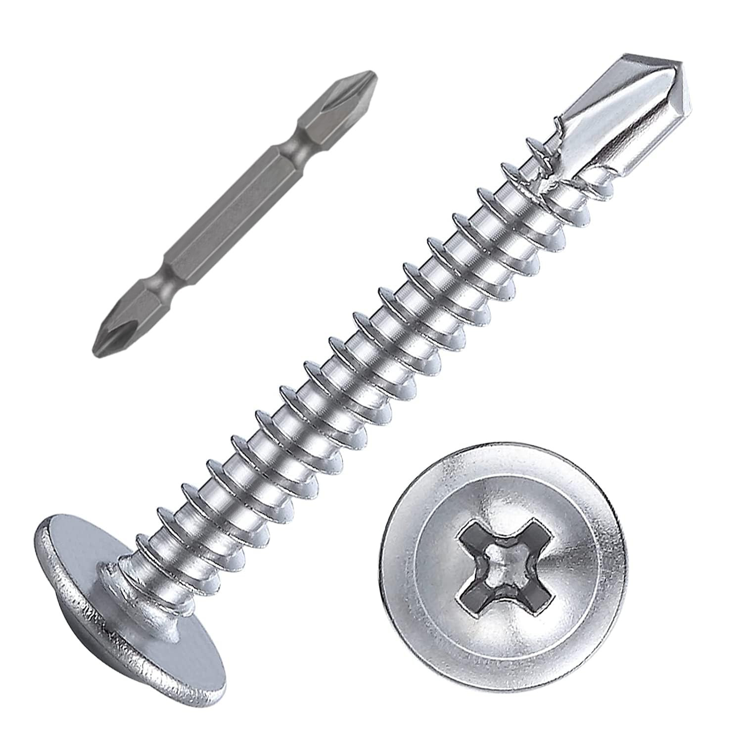 (200 Pcs) #10×1-1/4”For Sheet Metal Self-Tapping Screws 410 Stainless Steel Tru