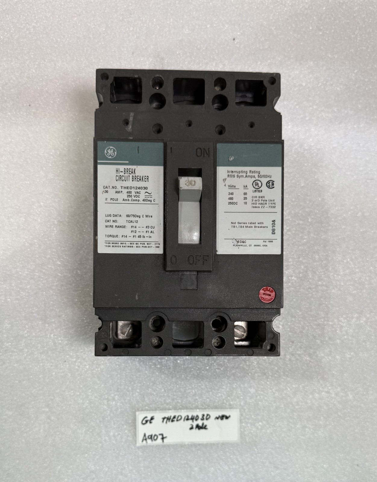 GE THED124030 Circuit Breaker 30A 2P 480VAC