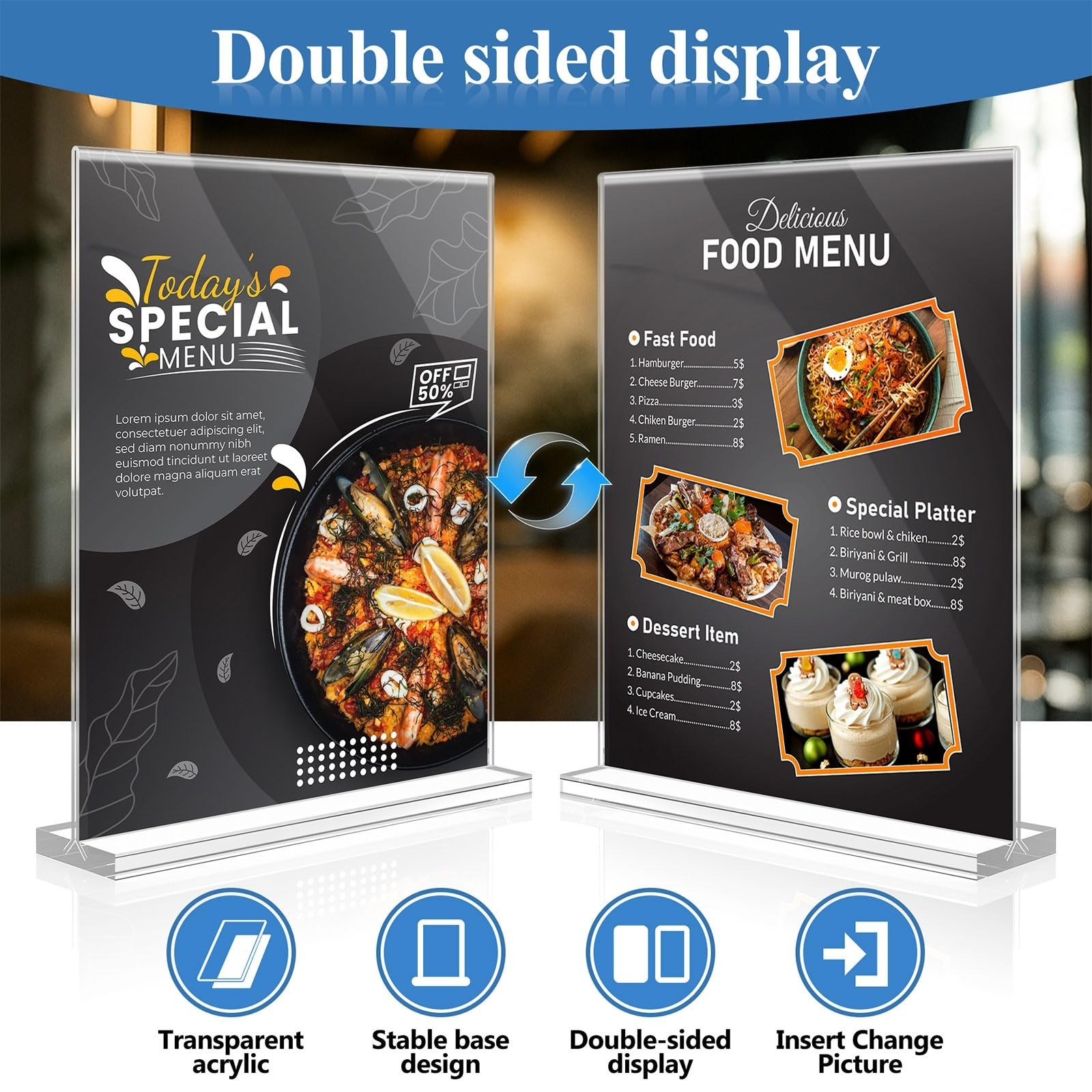 Acrylic Sign Holder 8.5×11 – 6 Pack Double-Sided Clear Display Stands, T Shape F
