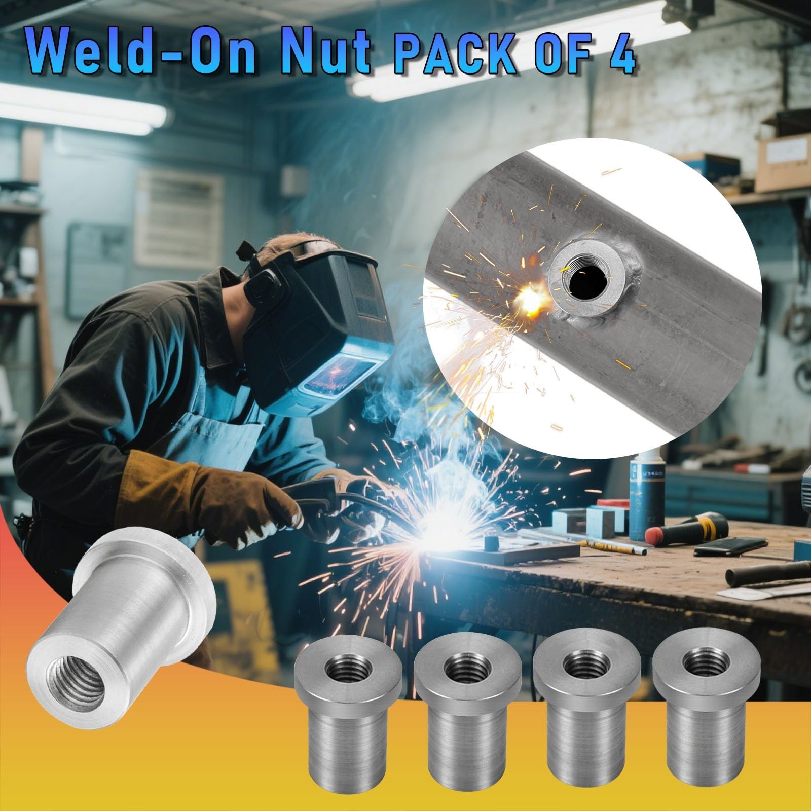 Weld-On Nut,3/8″-16 Thread Long Threaded Stepped Bung Female Weld Nut Steel C…