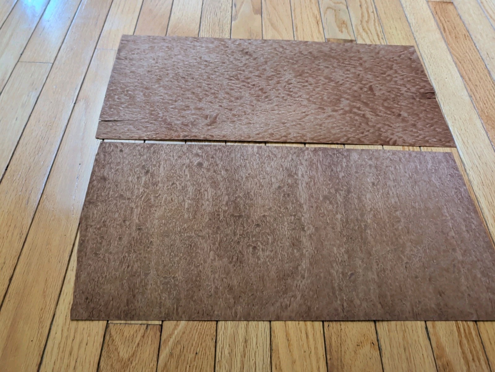 2 pcs sapele pomelle mahogany wood veneer 9 3/4″ x 19 3/8″ each 1/42″ cracks