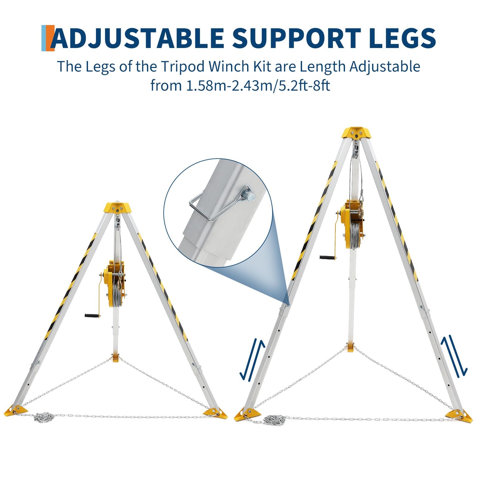 Confined Space Tripod Kit, 2600 Lbs Winch, 8ft Legs & 98ft Cable, Rescue Tripod