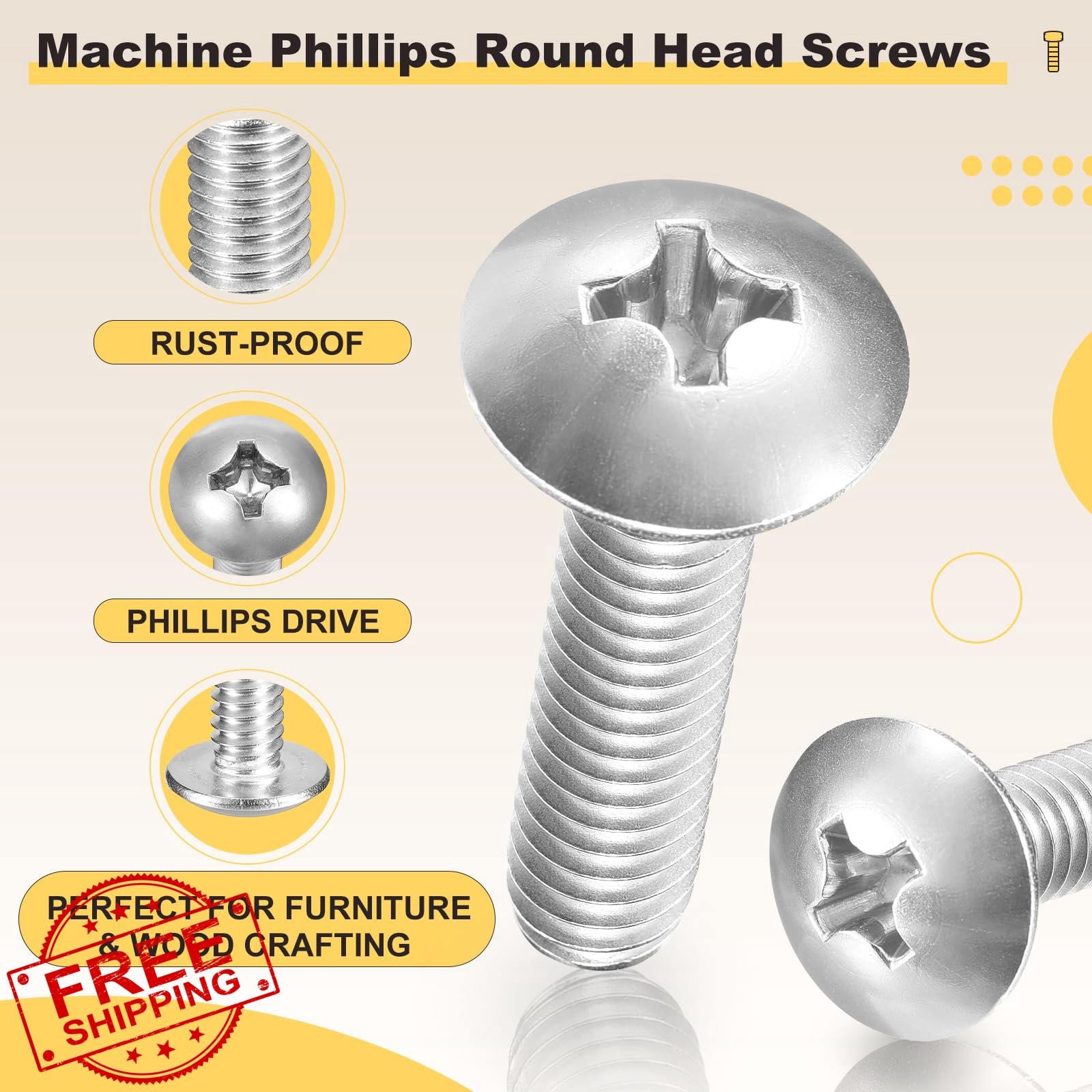 METALLIXITY M6-1x8mm Machine Screws 25 Pcs Silver