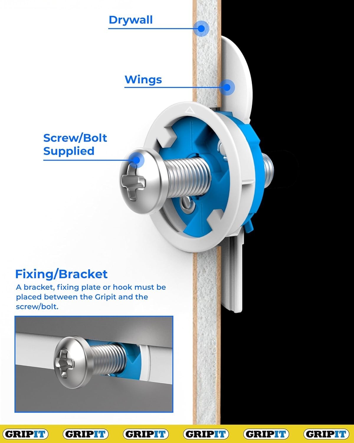 Blue Drywall Anchors | Pack of 4 Up to 205Ibs/93kg | Heavy Duty Drywall Ancho…