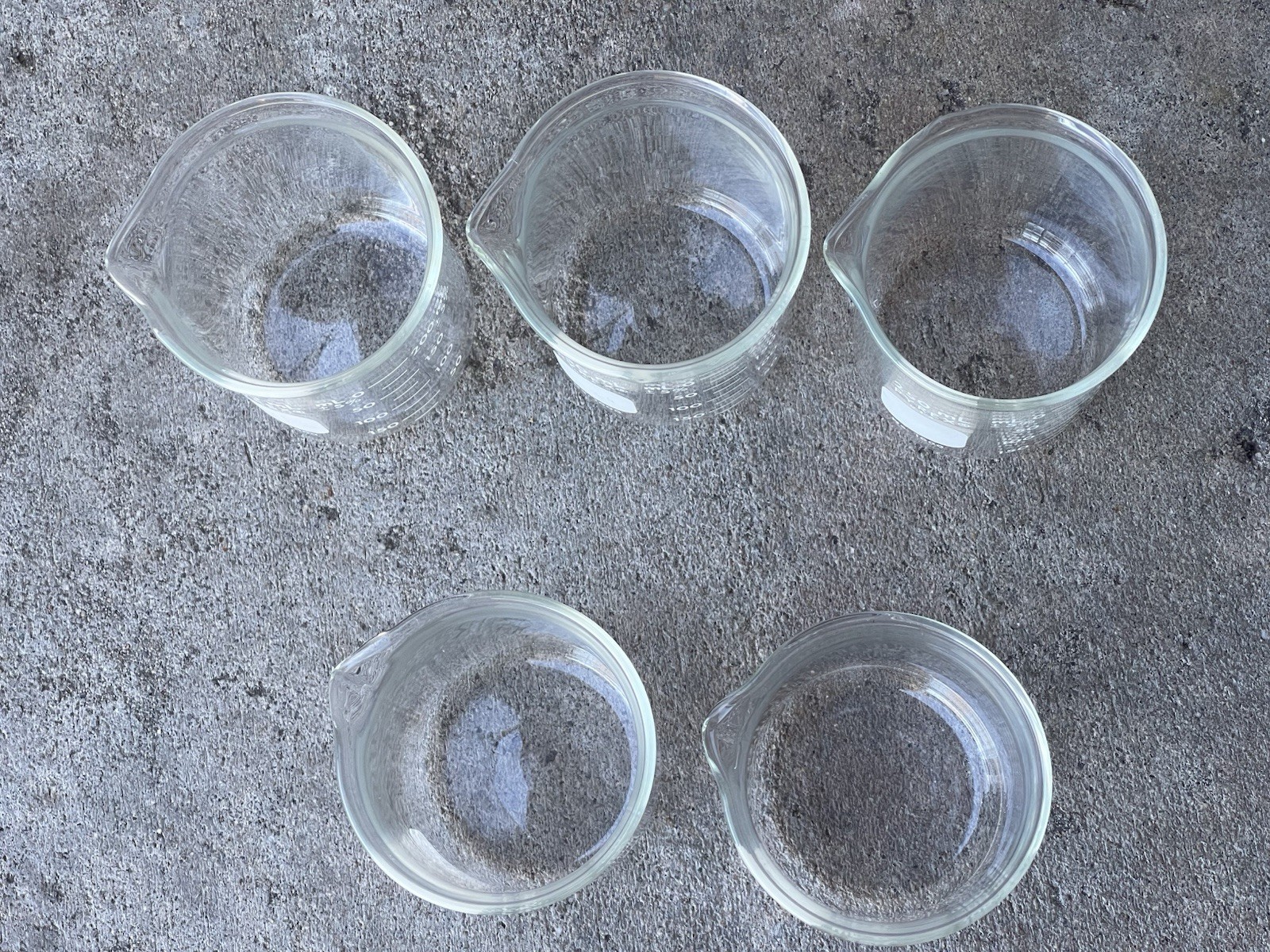 5Pc PYREX Griffin Low Form 250 mL Beaker Double Scale Graduated 1000 250 Corning