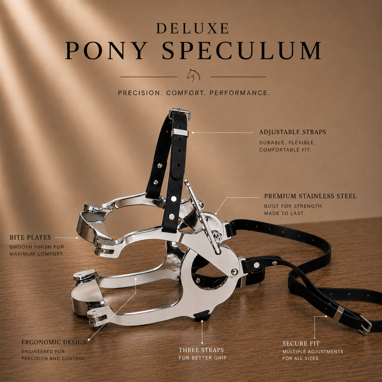 Super Deluxe Pony Speculum Equine Dental Horse Mouth Gag With BioThane Straps