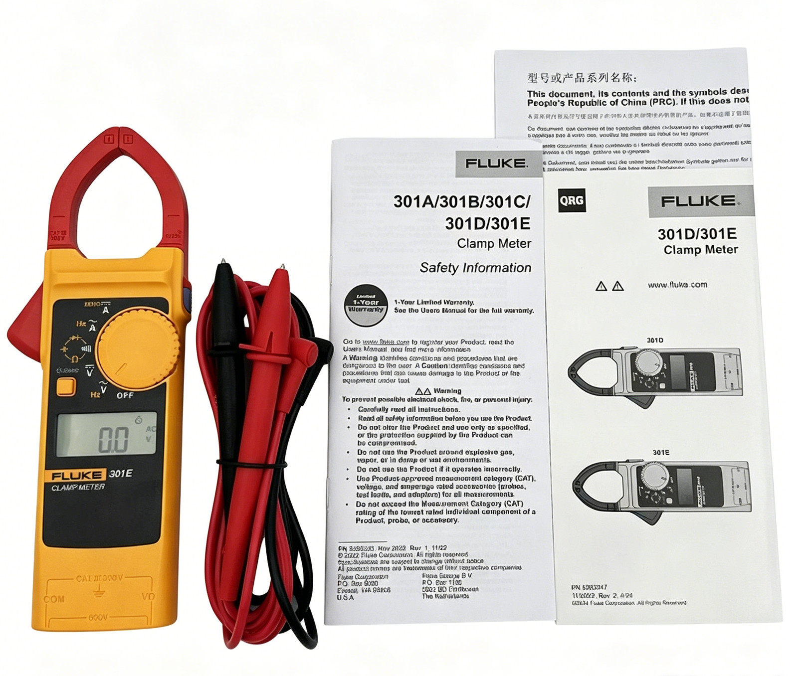 Fluke 301E AC/DC Clamp Meter 1000A AC/DC Voltage 600V Backlight Resistance Diode
