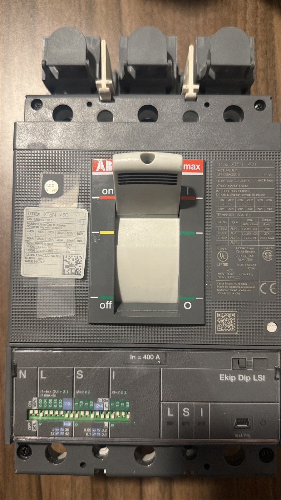 ABB TMAX XT5N CIRCUIT BREAKER 400 A 3P EKIP DIP LSI MAIN BREAKER MOUNT