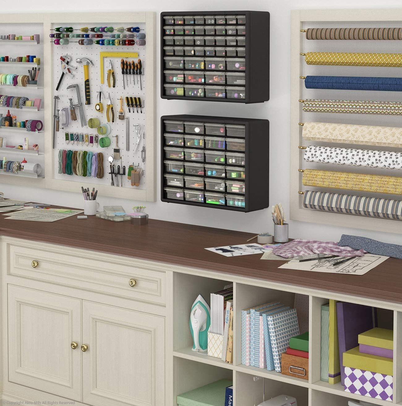 Akro-Mils 24-Drawer Plastic Drawer Storage Cabinet for Garage Organization, Bead