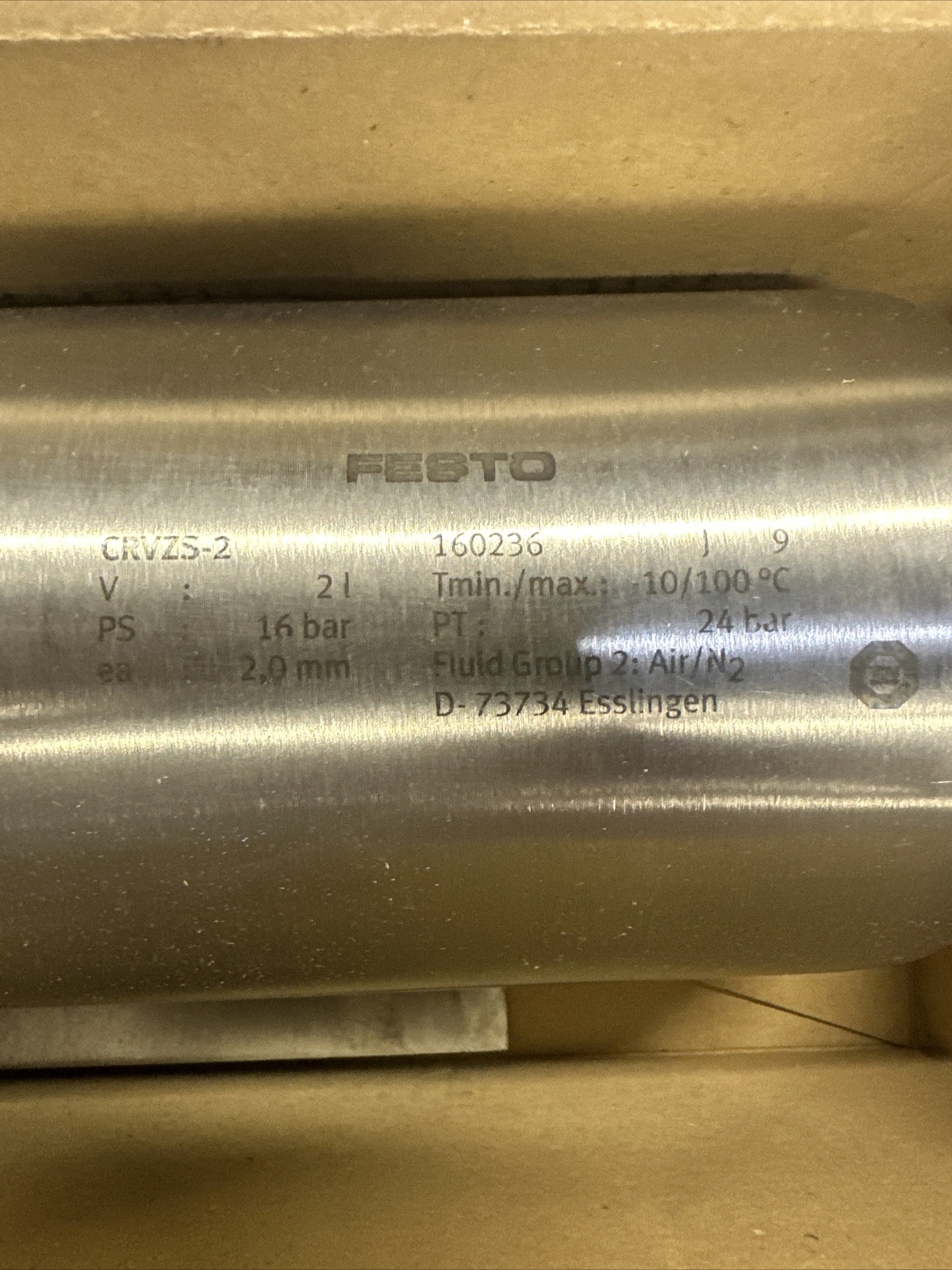 New In Box FESTO Air storage tank CRVZS-2 160236