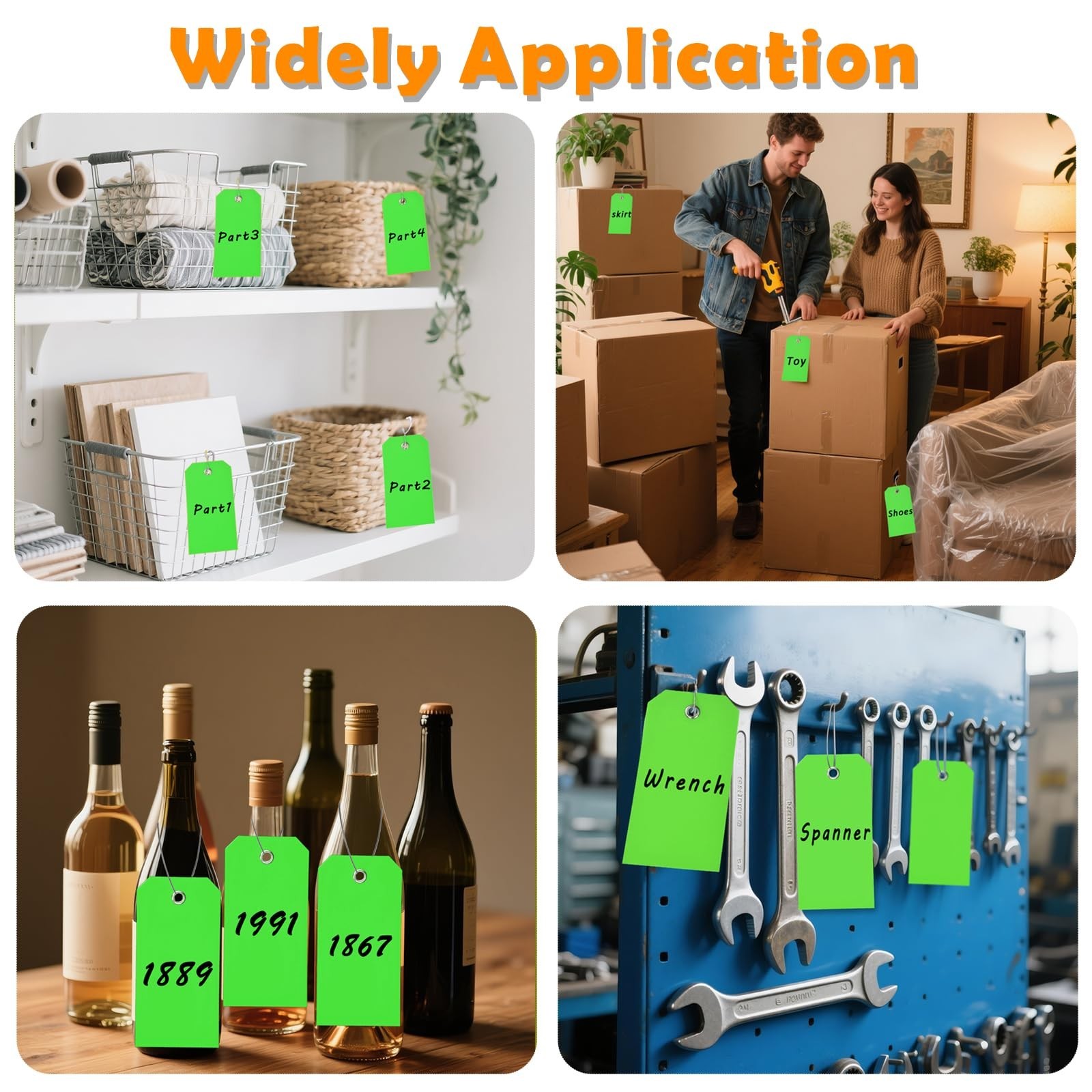 60Pcs Green Plastic Shipping Tags with Wire Ties Waterproof Blank 4.75 x 2.38 In