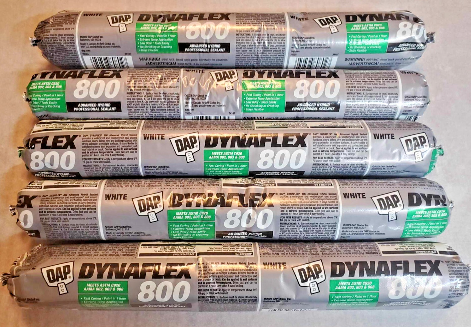 (5-Pack) DAP Hybrid Elastomeric Sealant DYNAFLEX® 800, White, 20 oz Sausage Pack