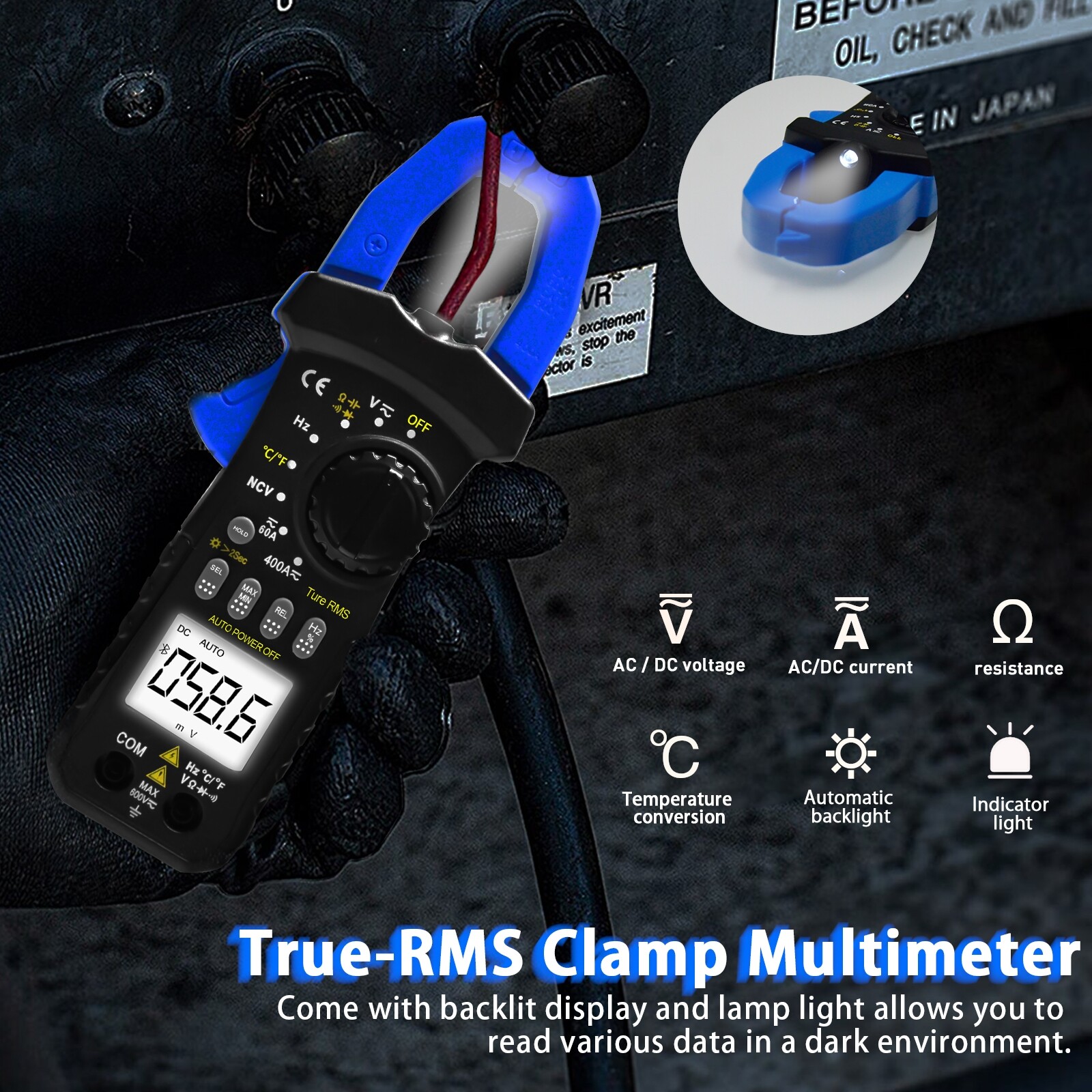 Clamp Meter TRMS 6000 Counts NCV Digital Clamp Multimeter DC AC Current Volt Amp
