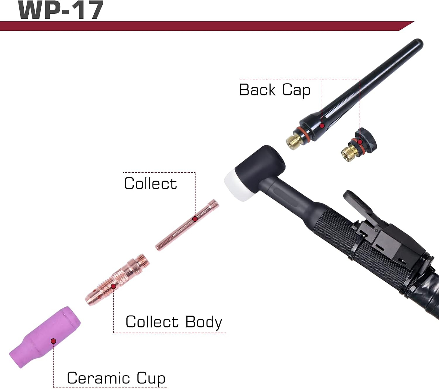 ARCCAPTAIN TIG Welding Torch WP-17 Air Cooled Argon TIG Gun 13FT 150A for TIG200