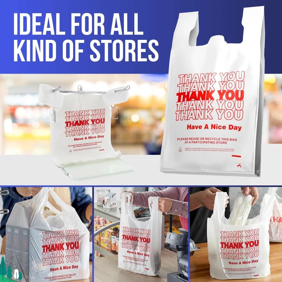 Bags 1/6 Large 21 x 6.5 x 11.5 “Thank You” T-Shirt Plastic Grocery Shopping 0.59