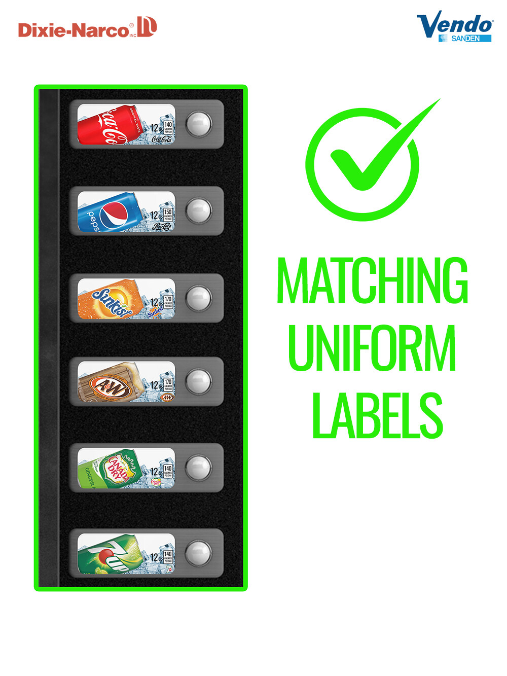 (10) Dixie Narco 501e 12 oz «CAN» Vend Labels – Flavor Strips -VARIETY PACK