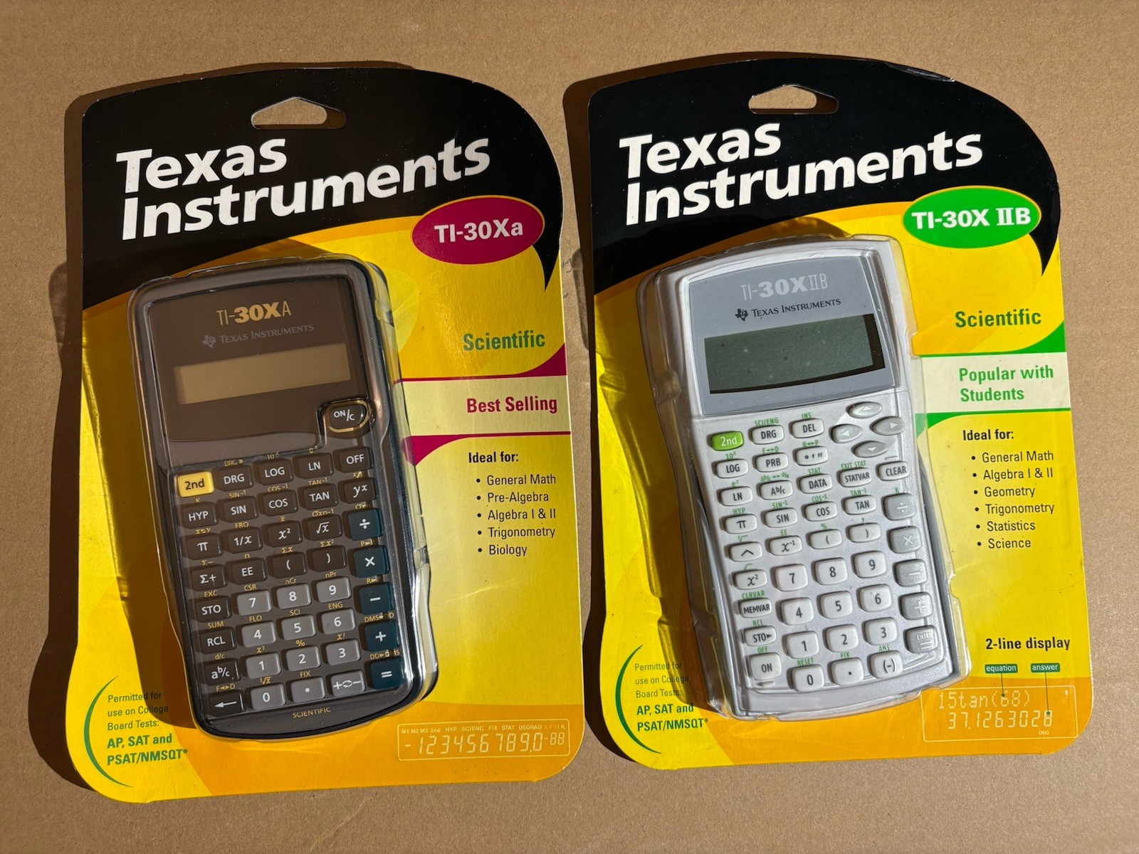 Lot 2x NEW SEALED Texas Instruments TI-30Xa & TI-30X IIB Scientific Calculators