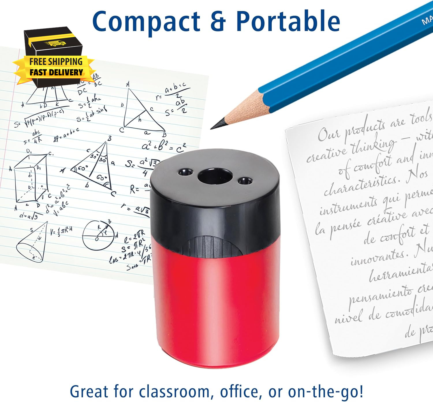 Pencil Sharpener, Premium Quality Sharpener with Screw-On Lid, Prevents Accident