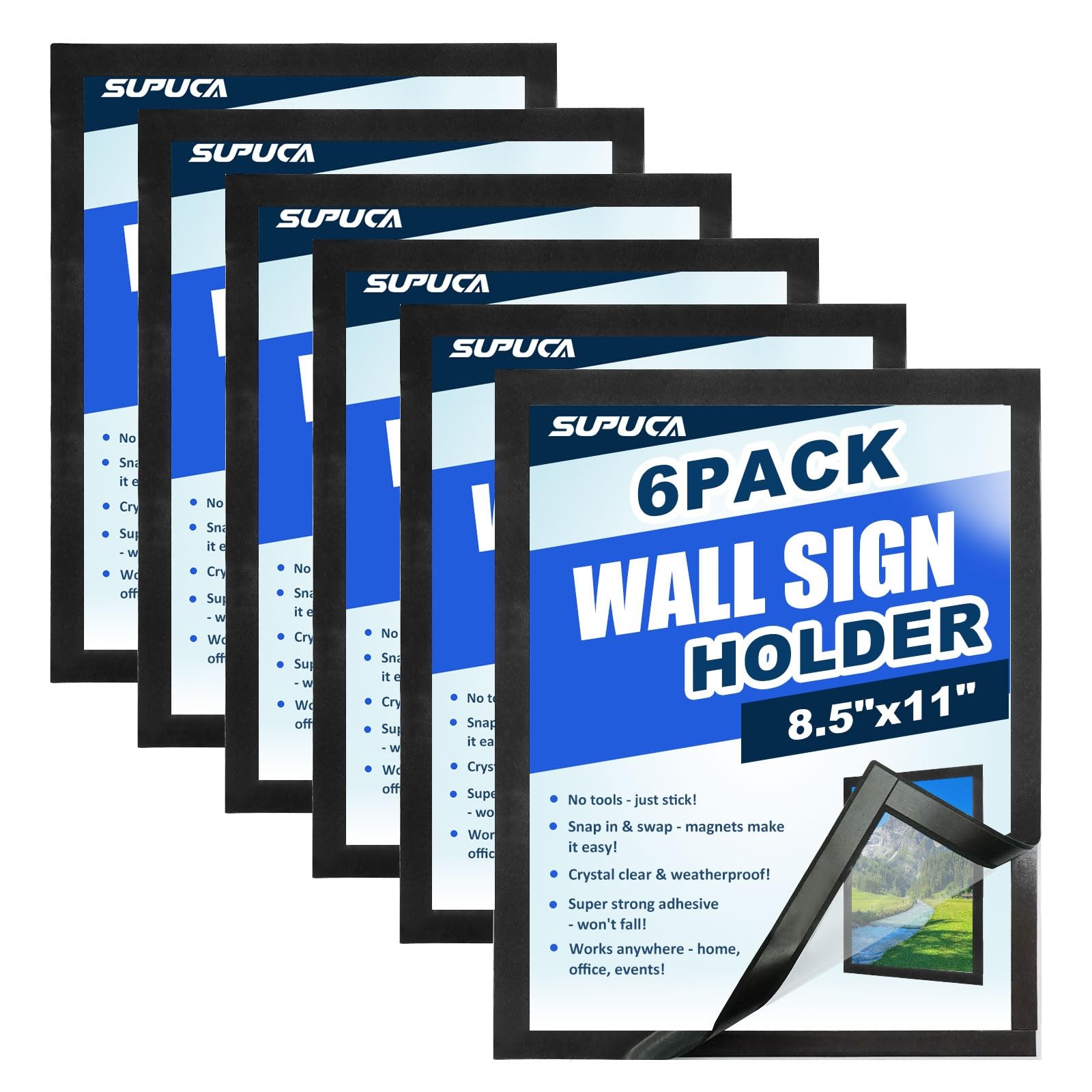 Supuca Magnetic Sign Holder & Picture Frame 8.5 x 11 – 8.5″x11″ 6 Pack, Black