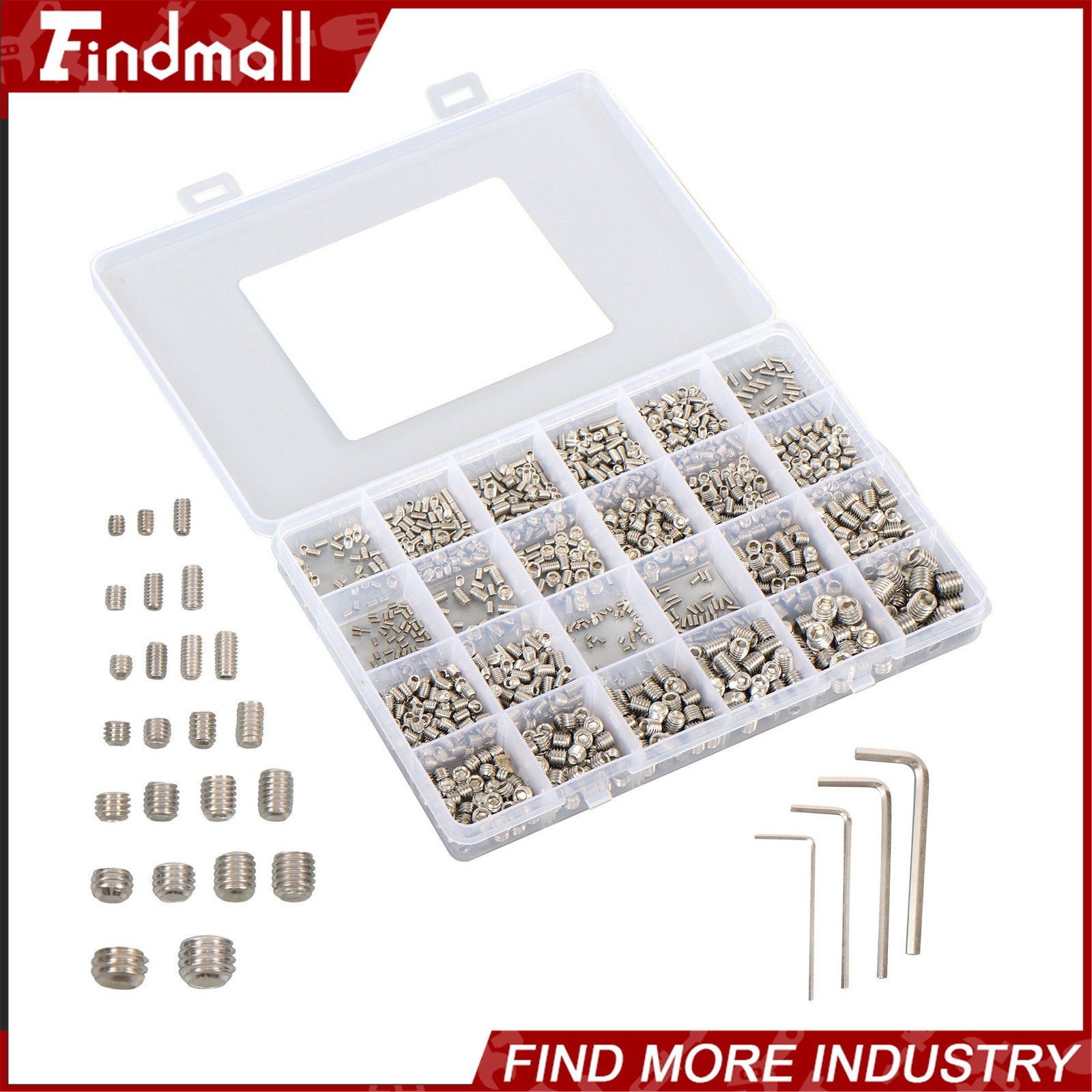 1500PCS Fully Threaded Hex Socket Set Screw Assortment Kit 304 Stainless Steel