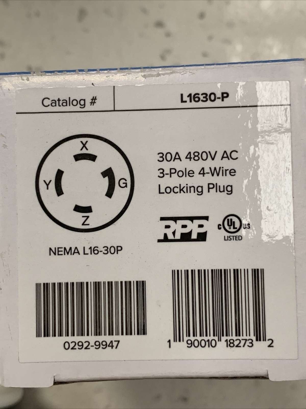 30A 480V AC NEMA L16-30P 4-Prong Locking Plug by RPP