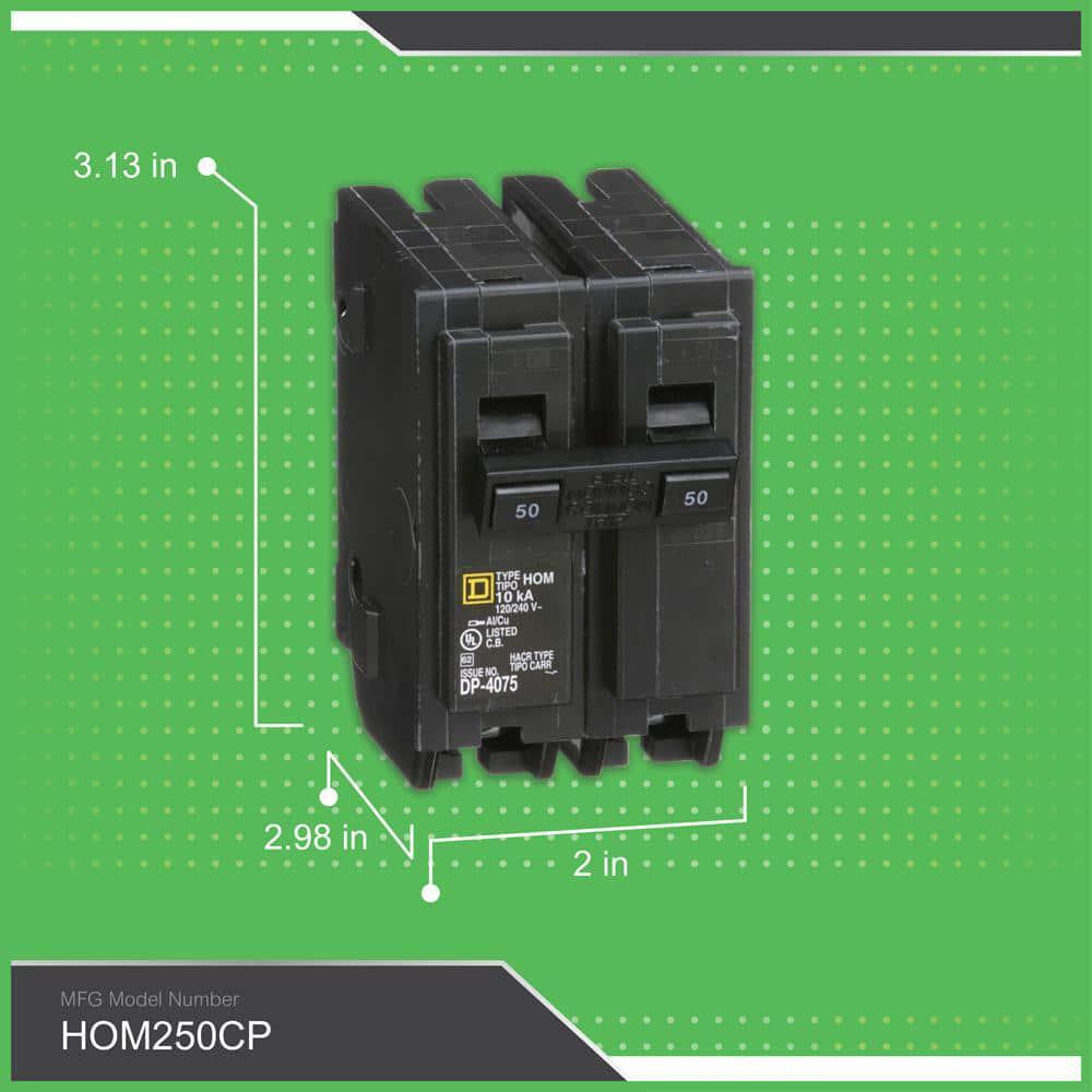 Circuit Breaker Square D 50 Amp 2 Pole Homeline Standard Trip Residential Black