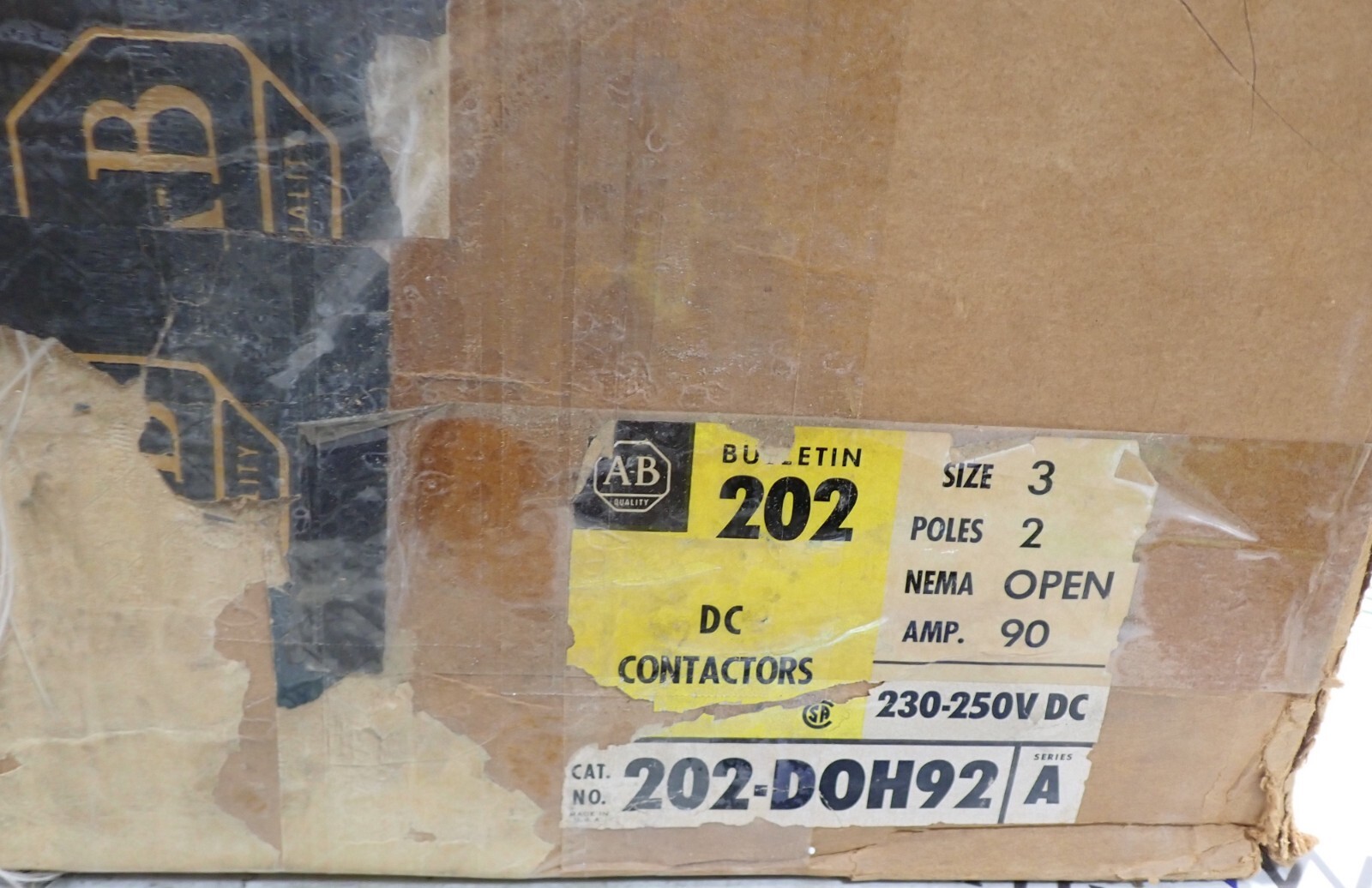 NEW Allen Bradley DC Contactor 202-D0H92 Size 3 2 Pole 90A 230-250VDC NEMA Open