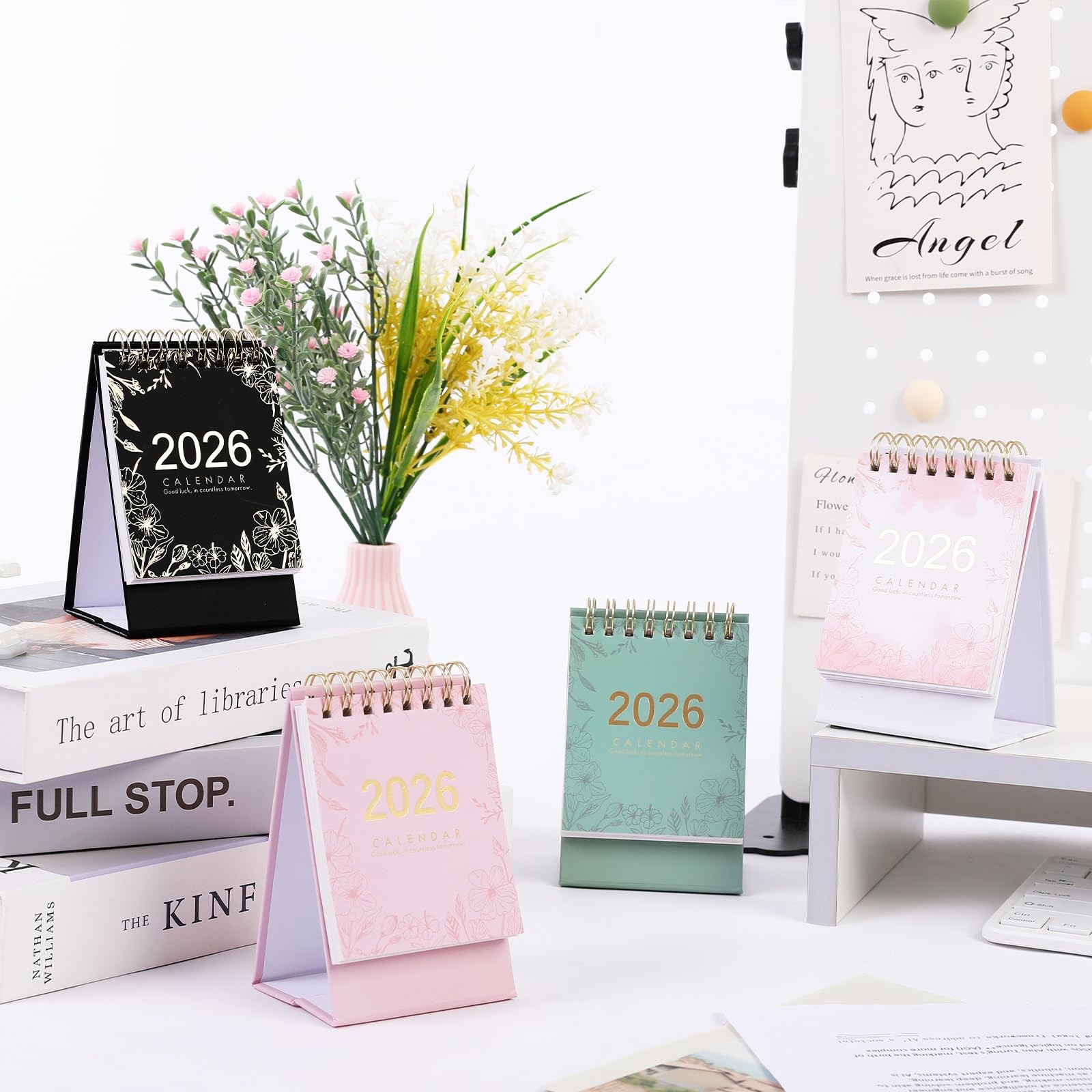 Mini Desk Calendar 2026, Small Standing Flip with Twin-Wire White