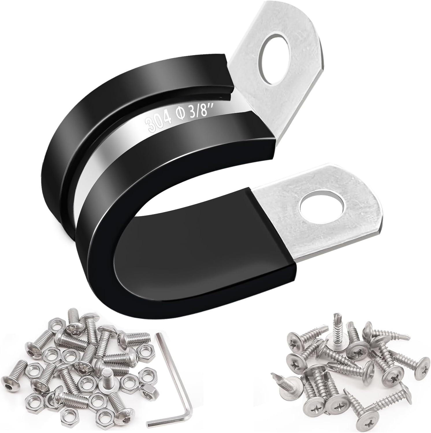 50PCS 3/8 Inch Cable Clamps 304 Stainless Steel Rubber Cushion Insulated Wire Cl