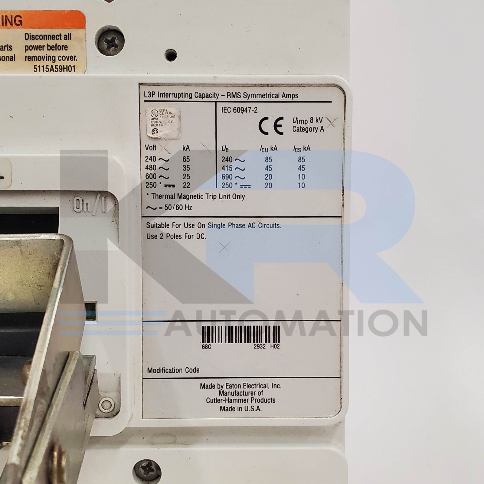 Automation Direct L3P 35K Industrial Circuit Breaker 400A 3P 600VAC 250VDC