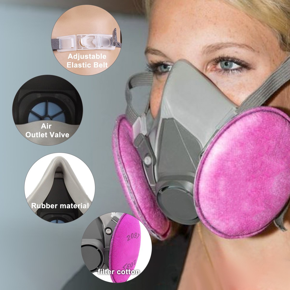 Half Face Gas Mask Chemical Vapor Paint Spray Respirator with 95% Red Filter
