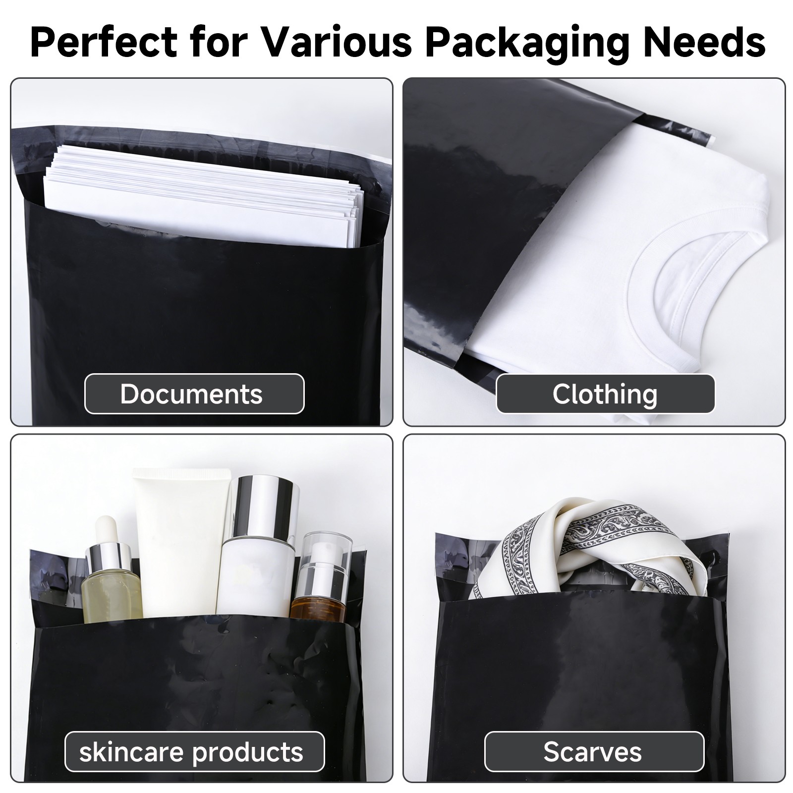 Any size Black Poly Mailers Shipping Envelopes Self Sealing Plastic Mailing Bag