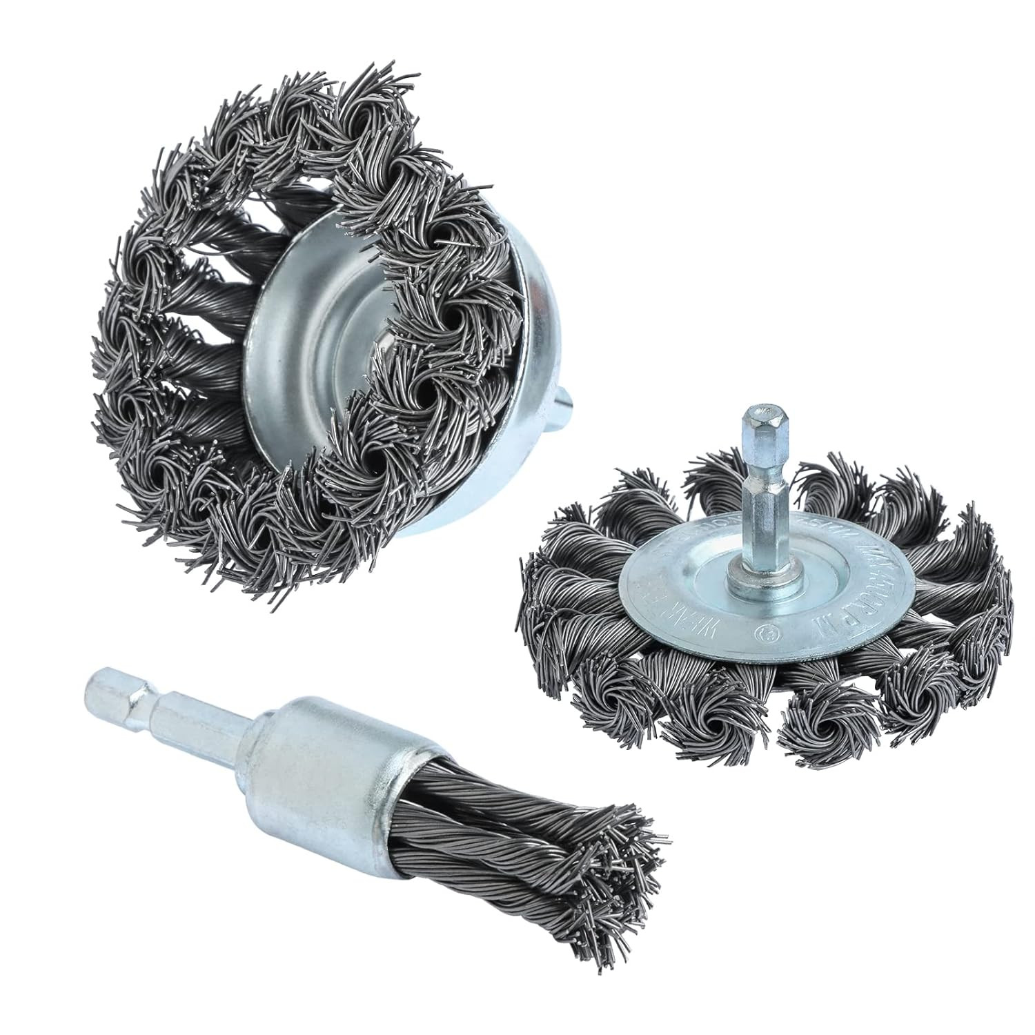 3PCS 3 Inch Knotted Wire Wheel Cup Brush and Twist End Brush Set,1/4″ Shank for