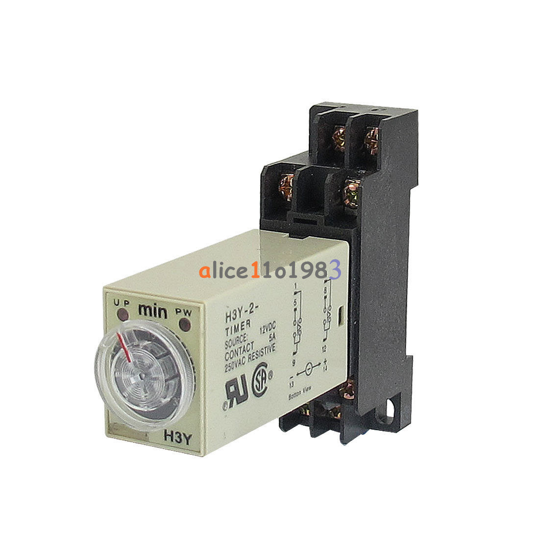 DC 12V 5A 8 Pins DPDT H3Y-2 0-30 Minutes Timer Time Relay Delay with Base
