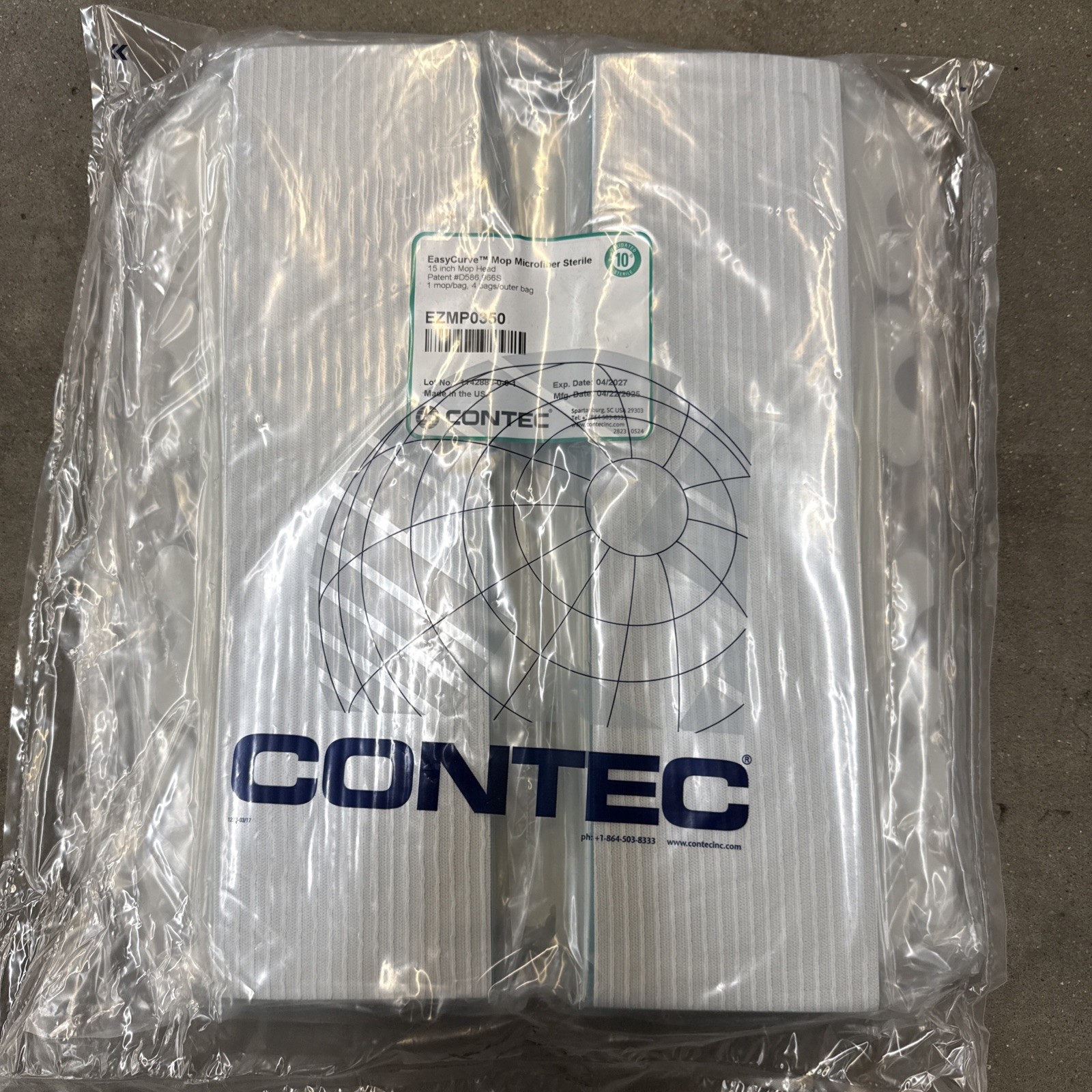 PACK OF 4 CONTEC EZMP0350 15″ EASYCURVE STERILE MOP HEAD Exp 04/2027
