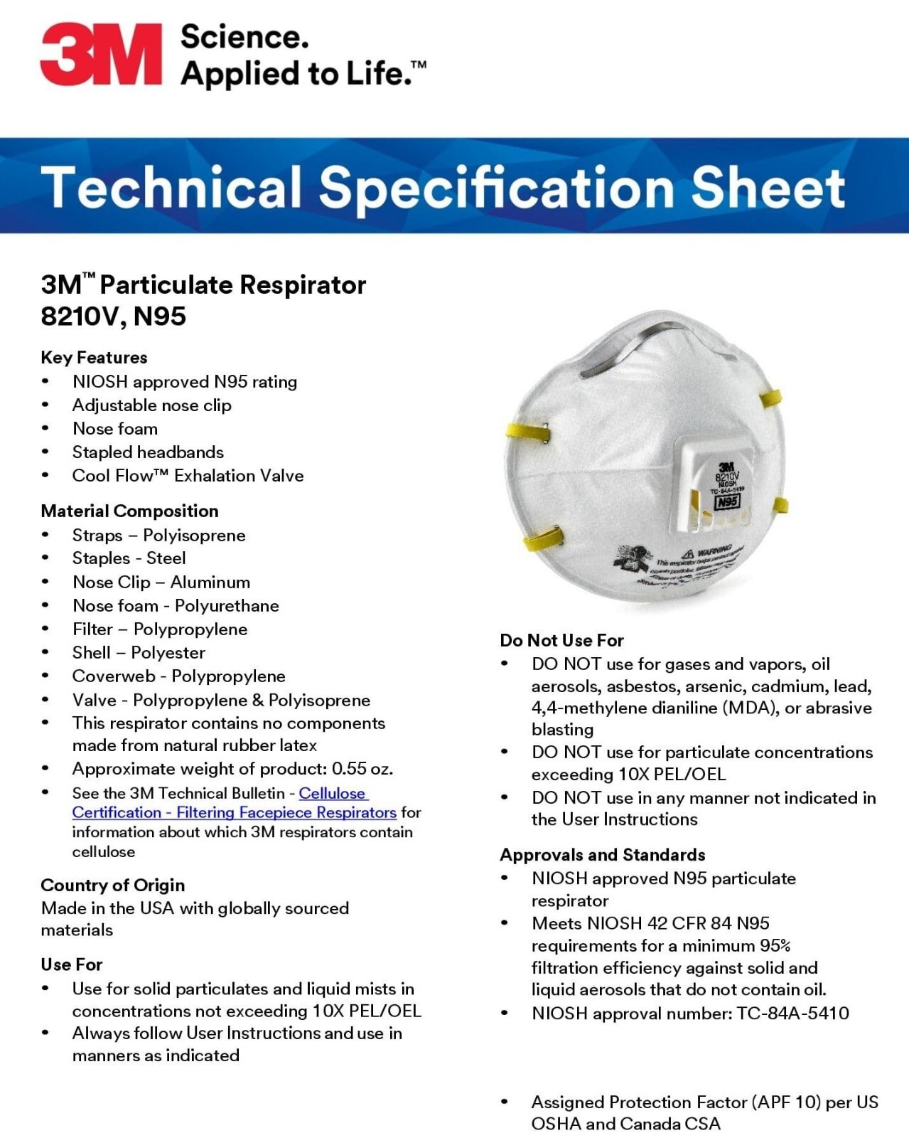3M 8210V N95 Particulate Respirator Protection Masks Breathing Exhalation Valve