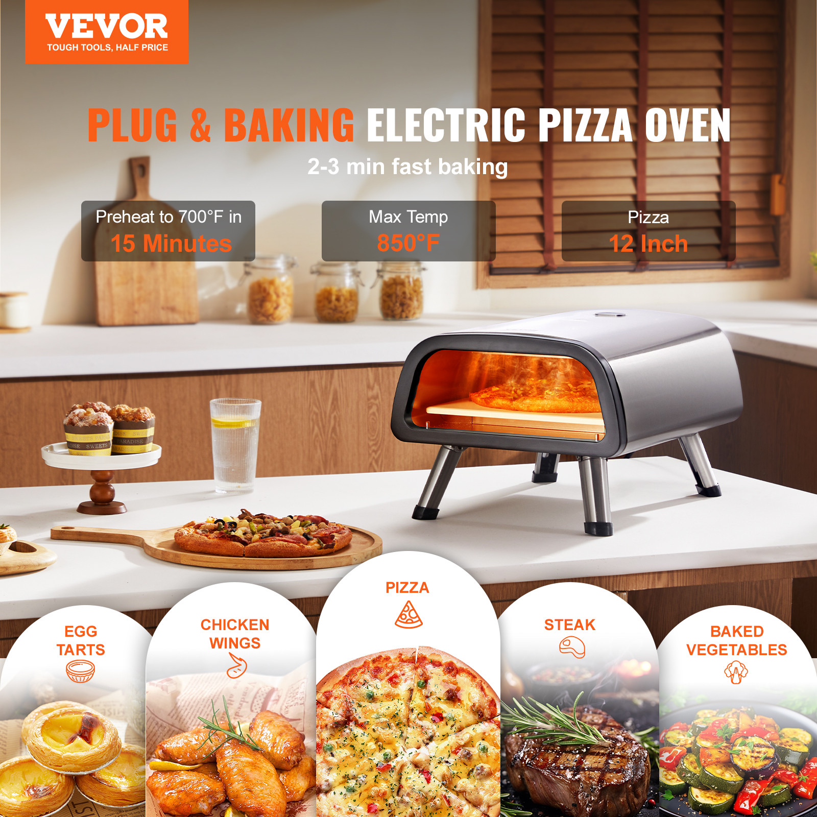 VEVOR Electric Pizza Oven Countertop Pizza Maker for 12″ Pizza Indoor & Outdoor