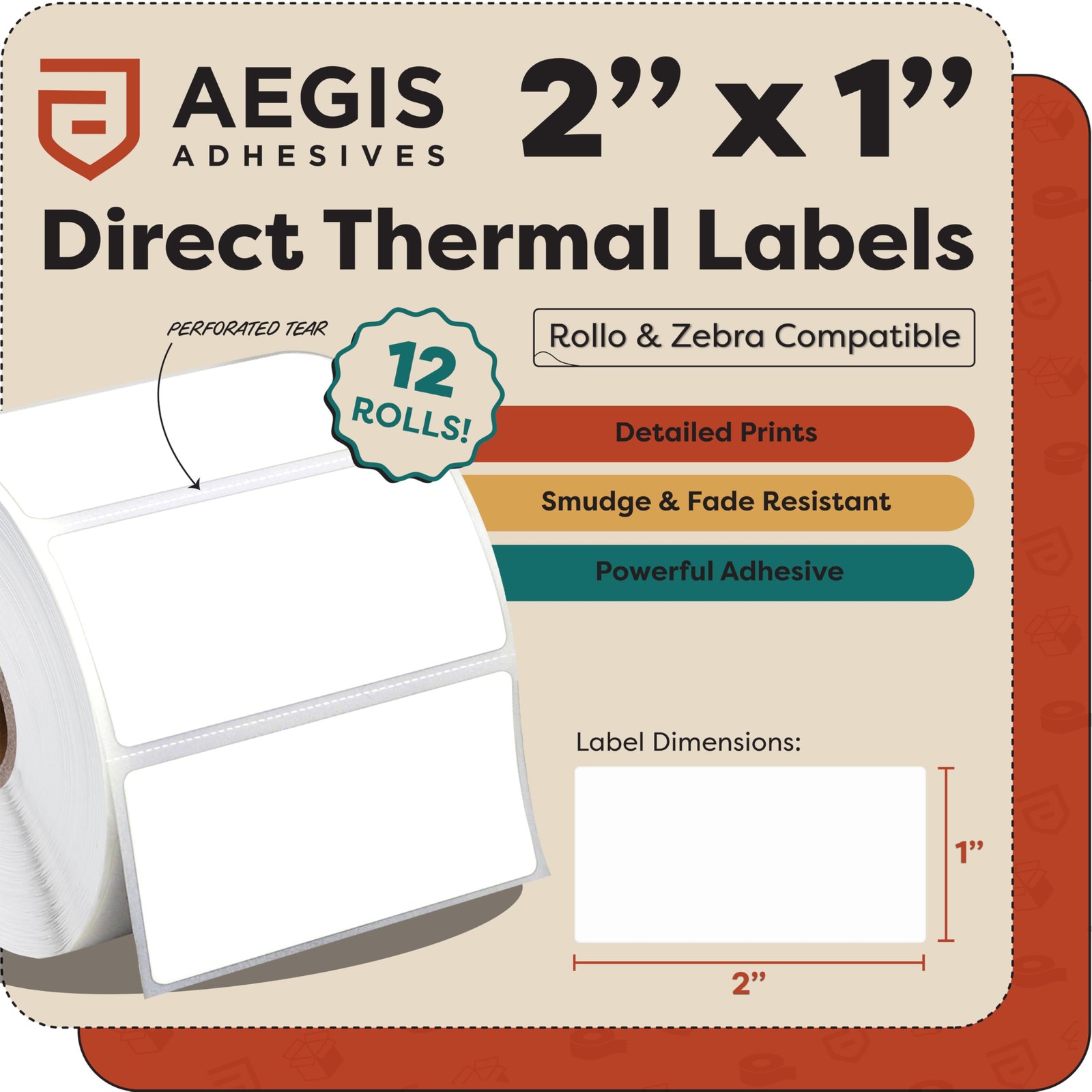 2″ x 1″ Direct Thermal Labels for UPC, Address, Rollo, Zebra Printers (12 Rolls)