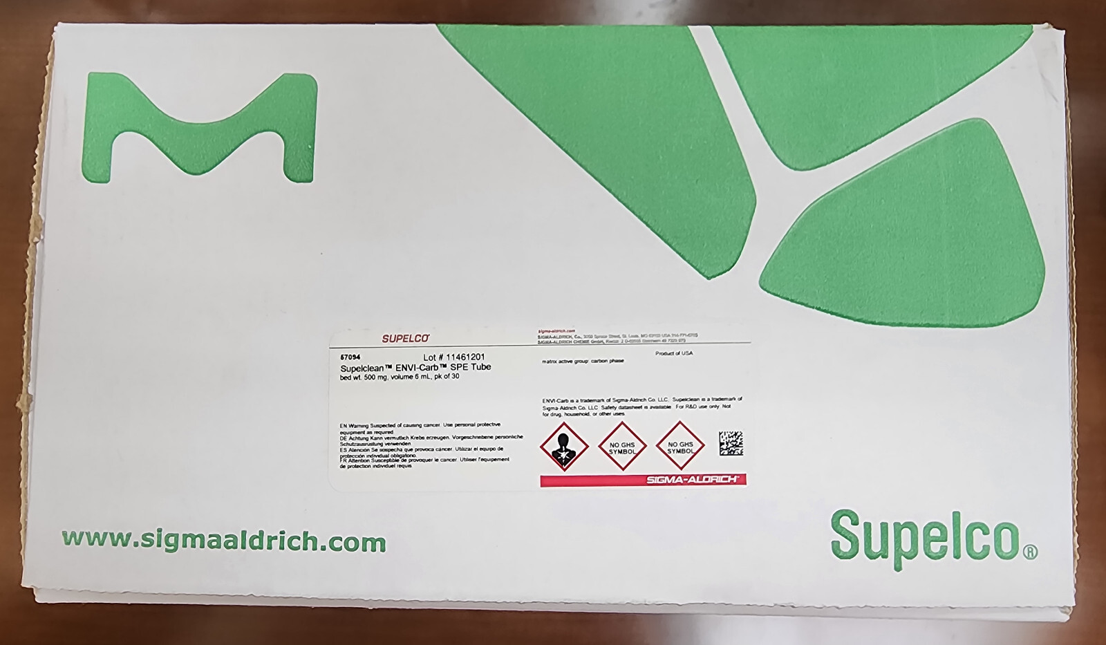 Supelco 57094 Supelclean™ ENVI-Carb™ SPE Tube bed wt. 500 mg, vol. 6 mL pk of 30