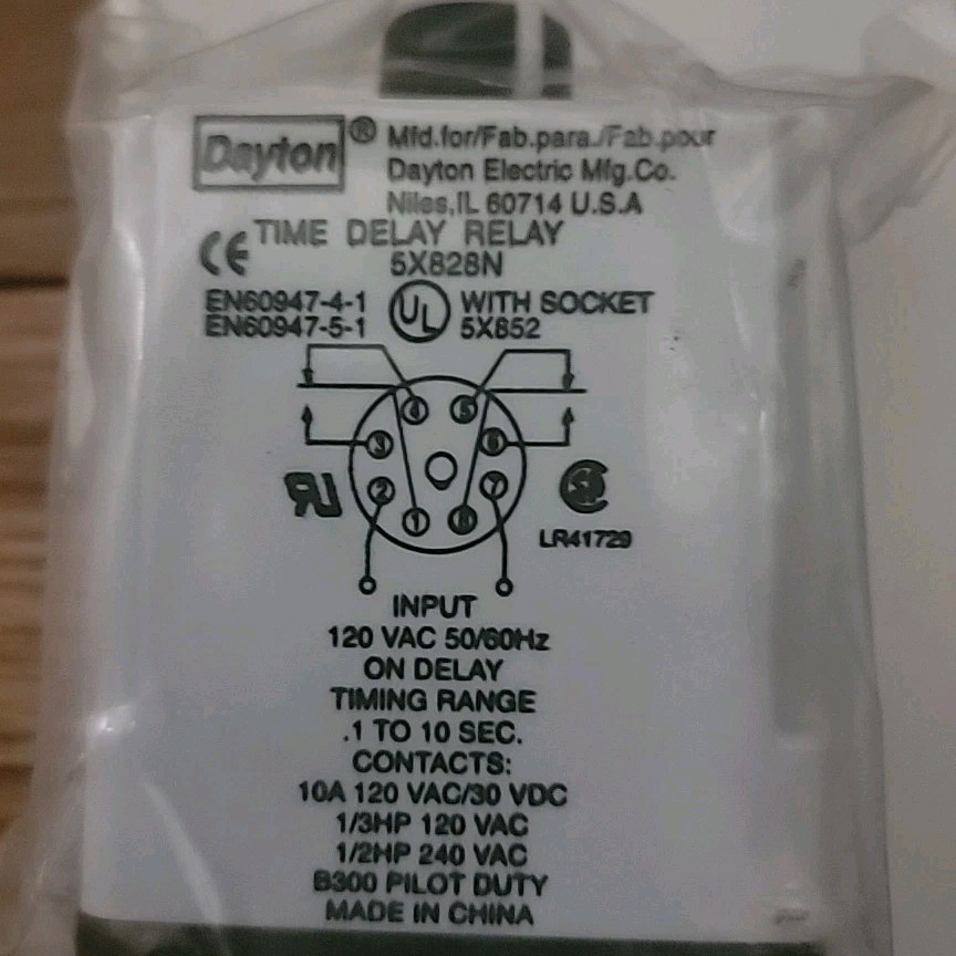 Dayton Time Delay Relay 5X828N 0.1-10 sec 120V
