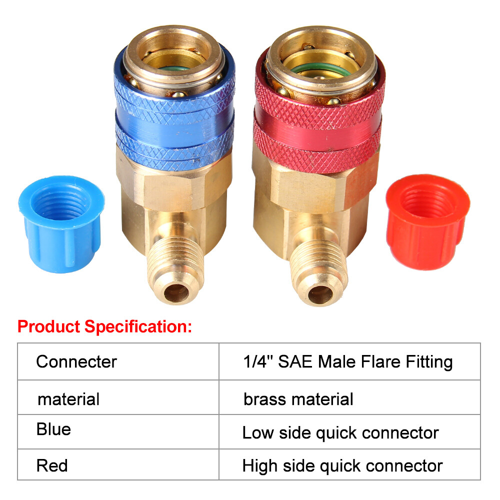 2 Car Air Conditioner Quick Connector AC Manifold Gauge High/Low Coupler Adapter