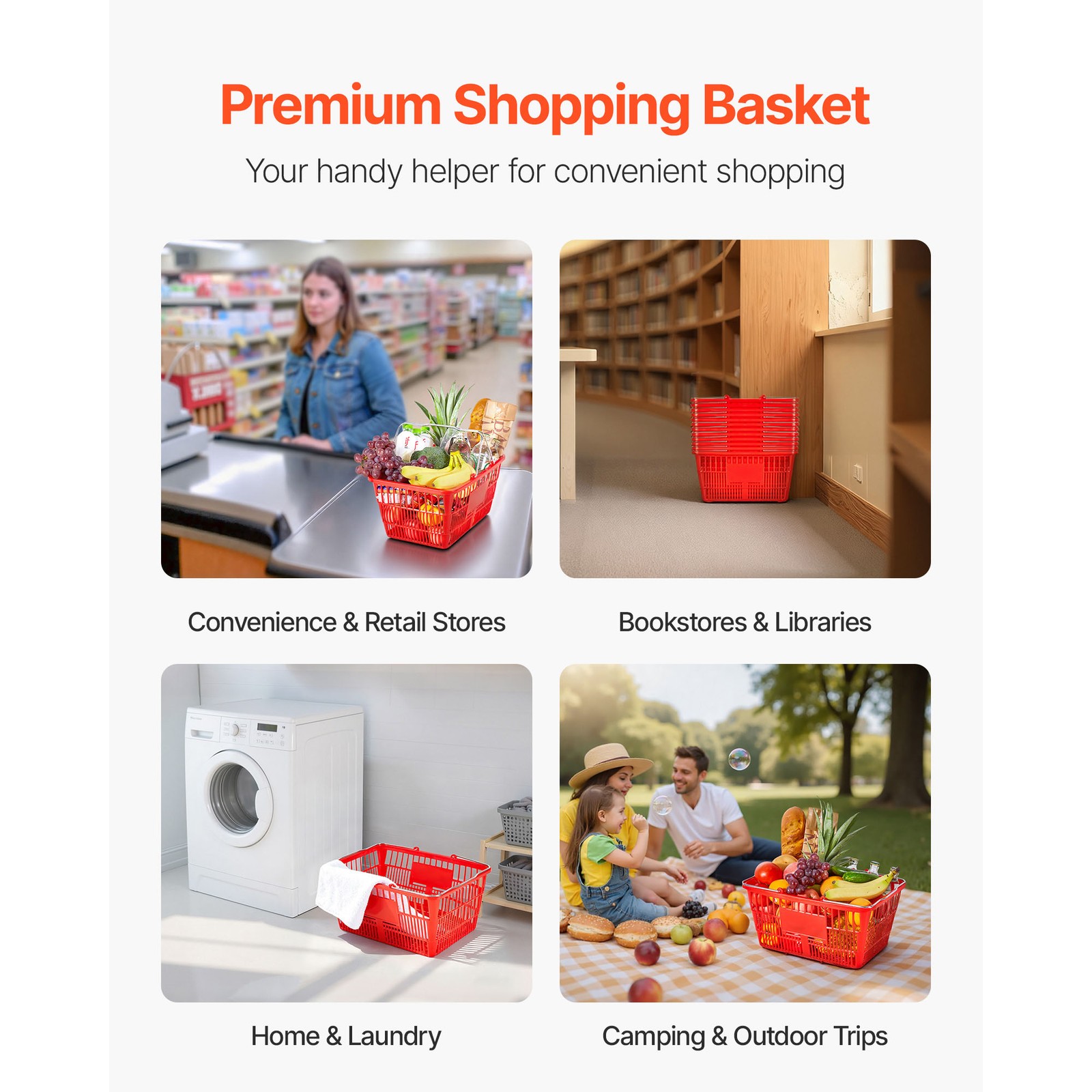 Uimoso 12 Stackable Plastic Shopping Baskets with Handles, Red for Grocery Use
